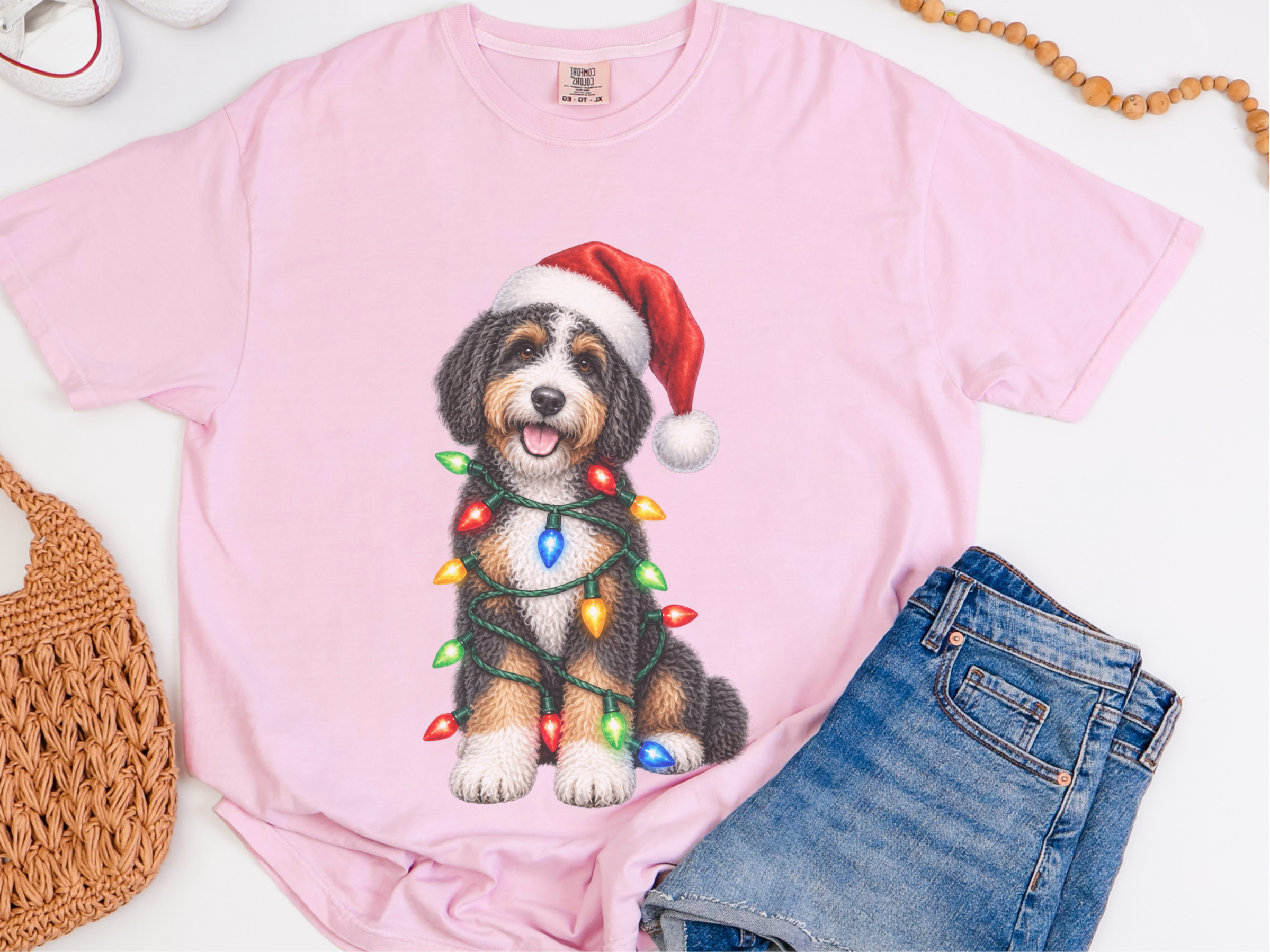 Bernedoodle Christmas Lights Santa Hat - photo 4