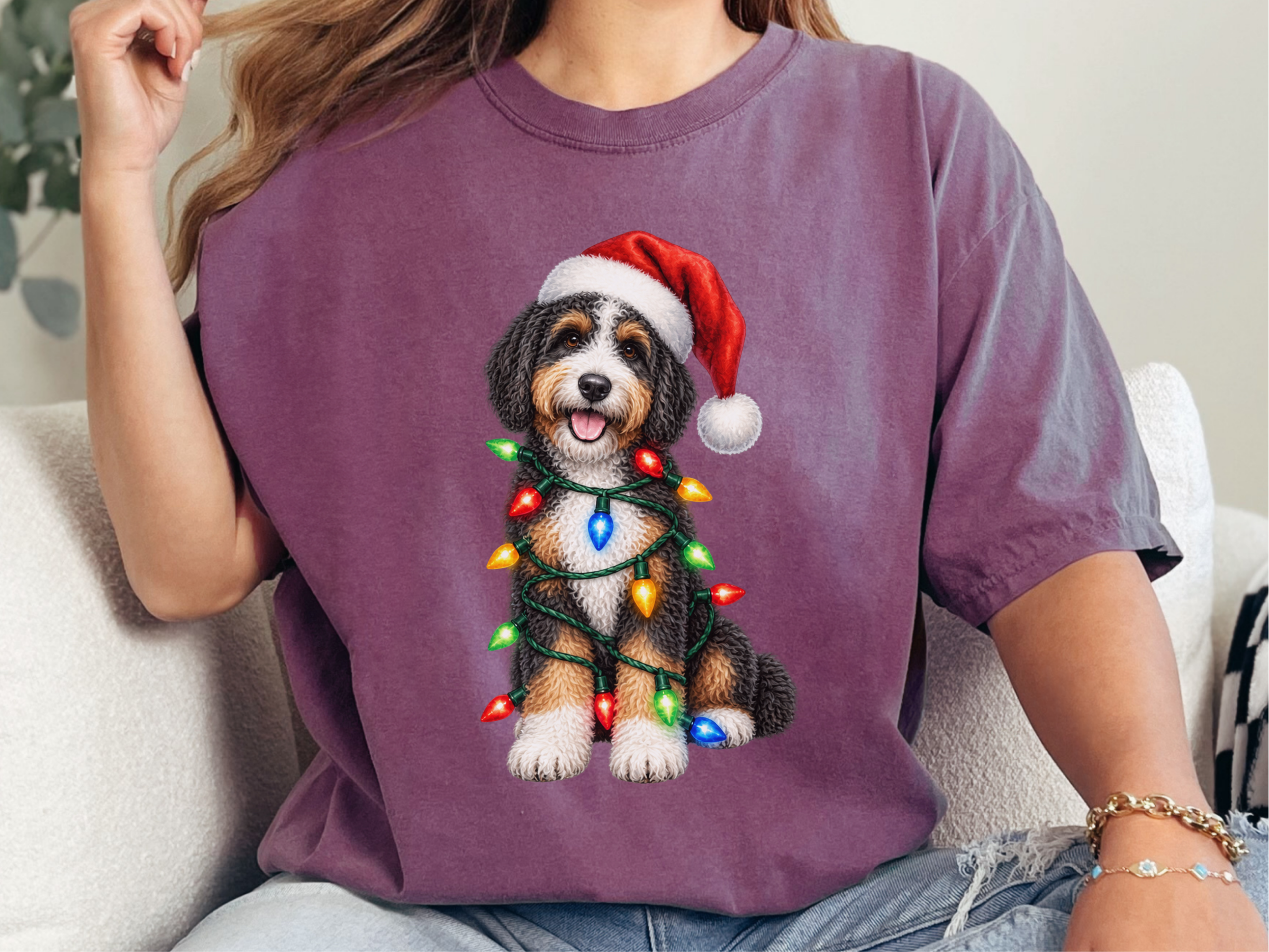 Bernedoodle Christmas Lights Santa Hat - photo 5