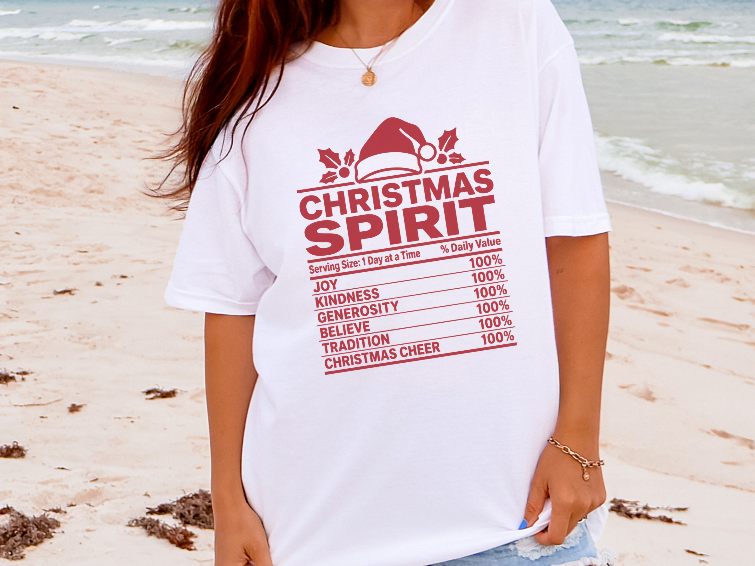 Christmas Spirit Nutrition Label Funny Christmas Holiday Party Tee