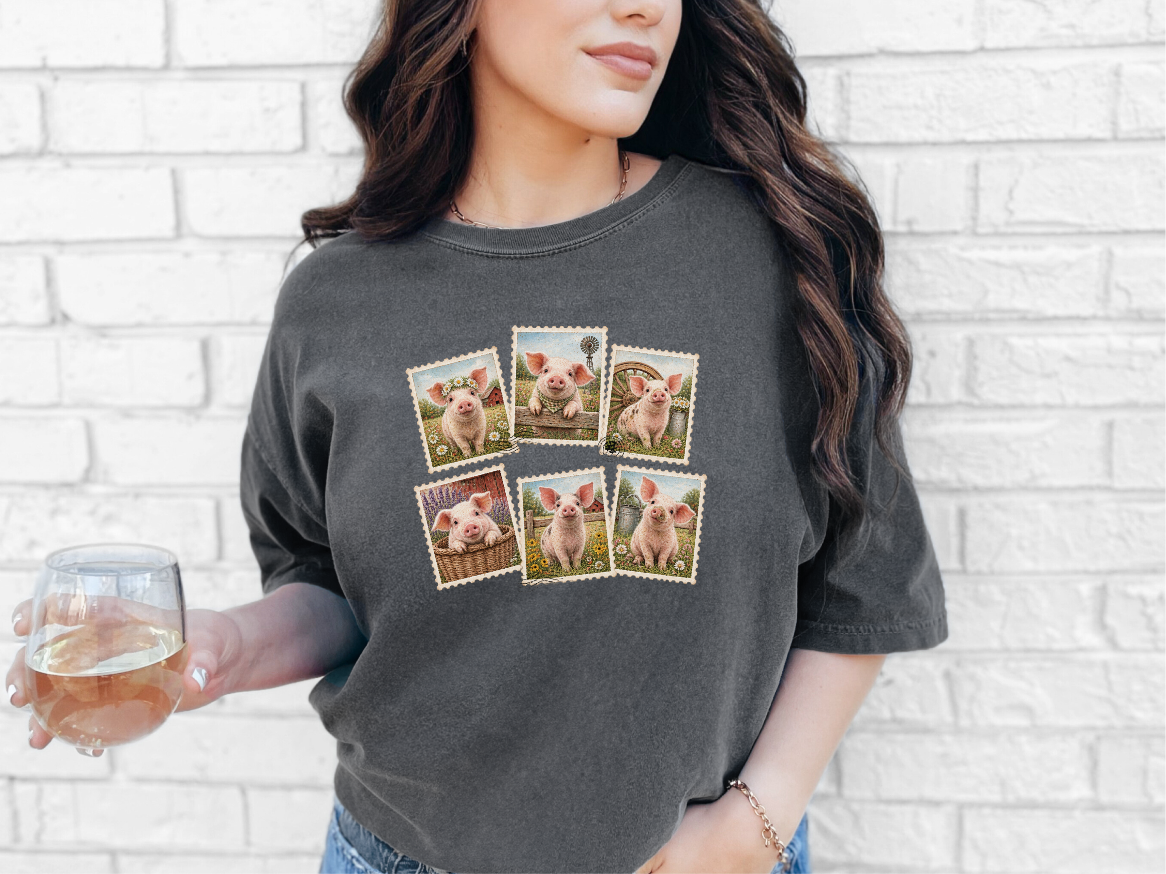 Cute Farm Pig Postage Stamps funny shirt - photo 7