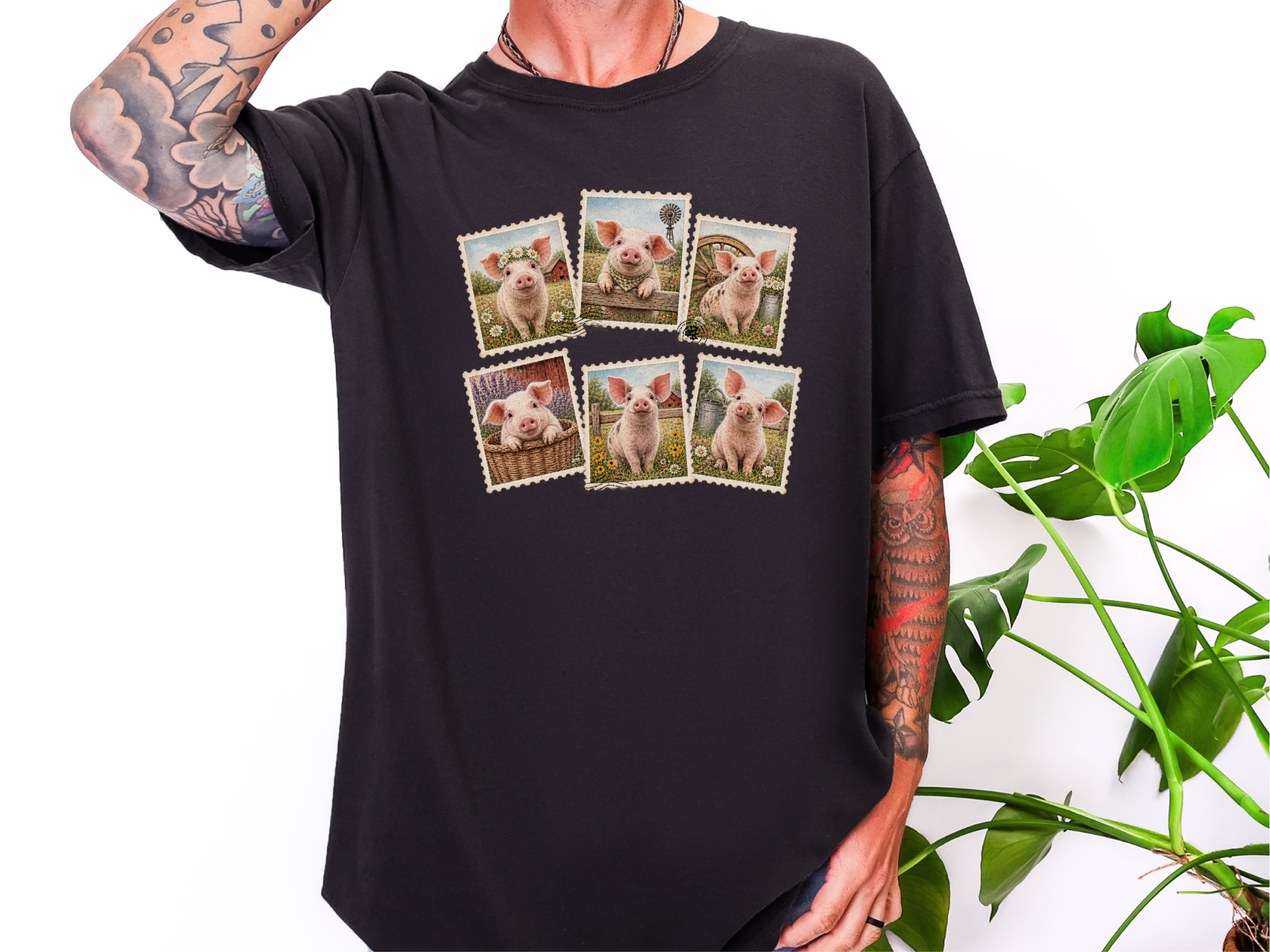 Cute Farm Pig Postage Stamps funny shirt - photo 4