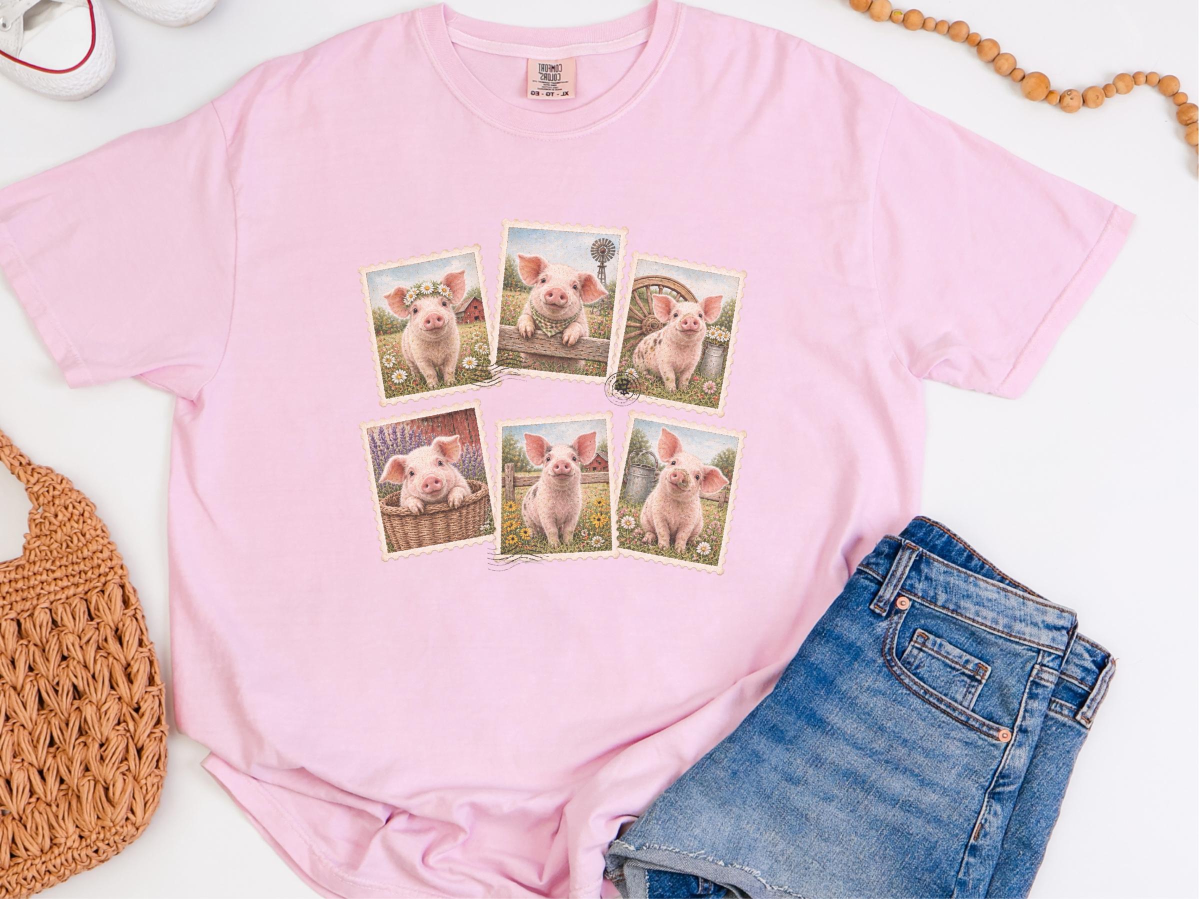Cute Farm Pig Postage Stamps funny shirt - photo 8