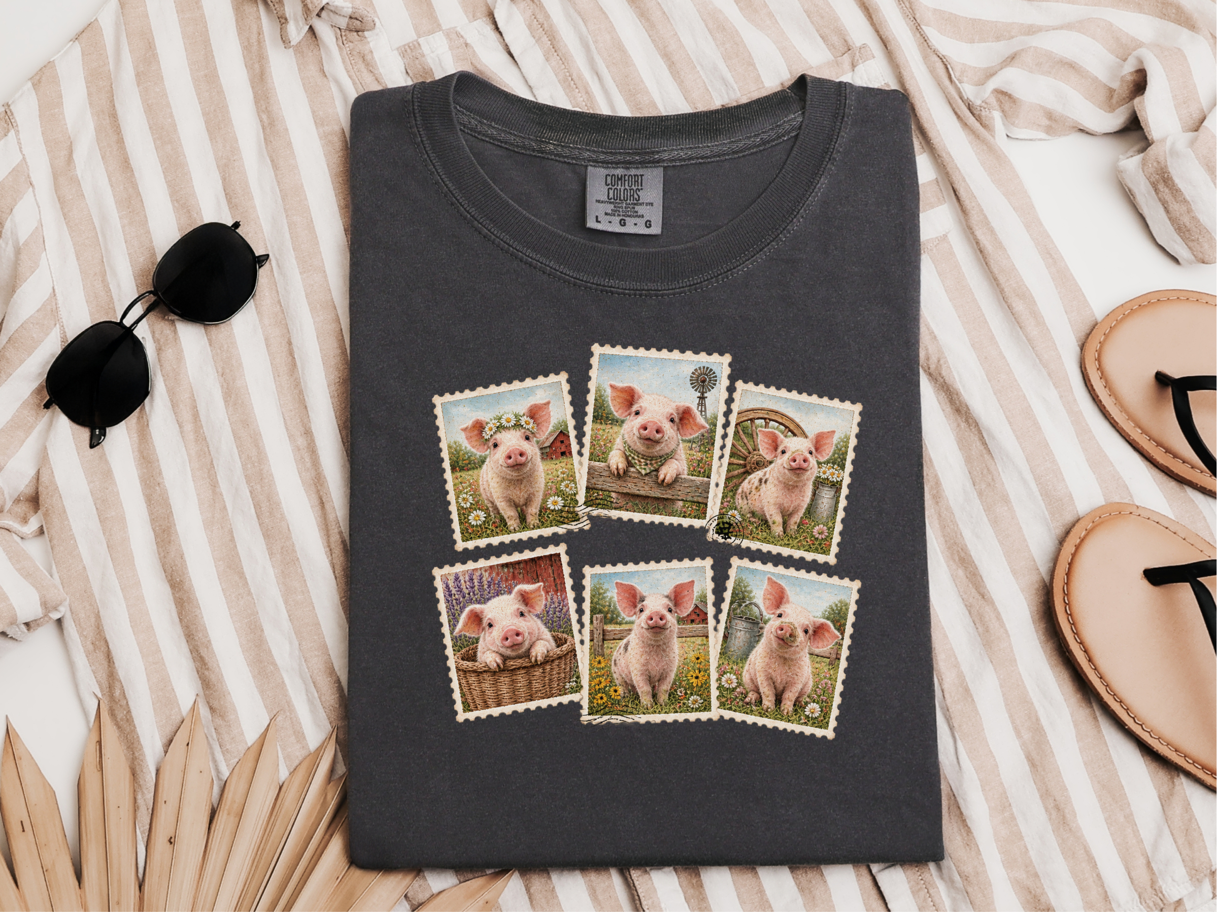 Cute Farm Pig Postage Stamps funny shirt - photo 5
