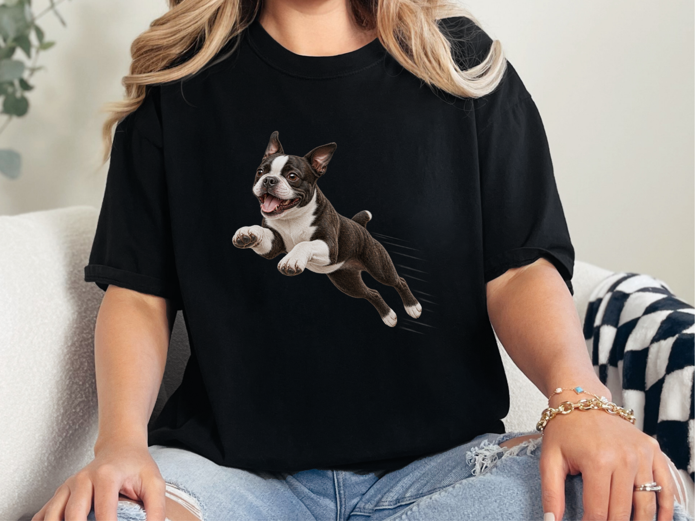 Running Boston Terrier Speed Lines doodle dog shirt - photo 3