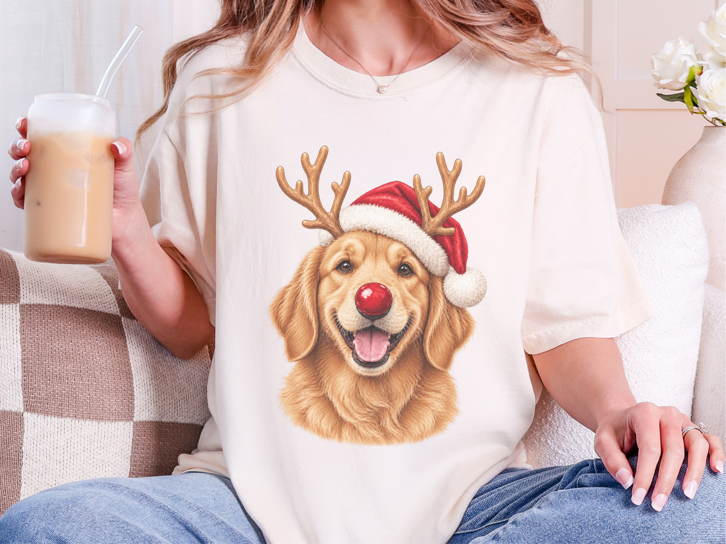 Golden Retriever Christmas Reindeer doodle dog shirt - photo 8