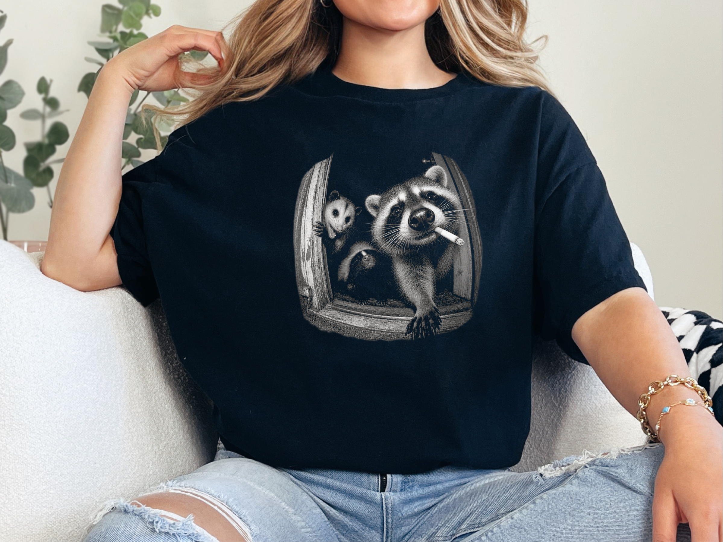 Smoking Raccoon Opossum Skunk Trio