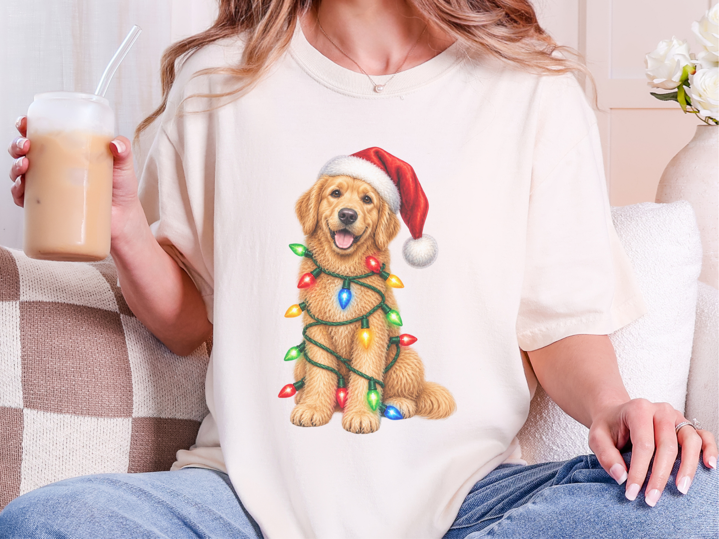 Golden Retriever Christmas Lights doodle dog shirt - photo 6