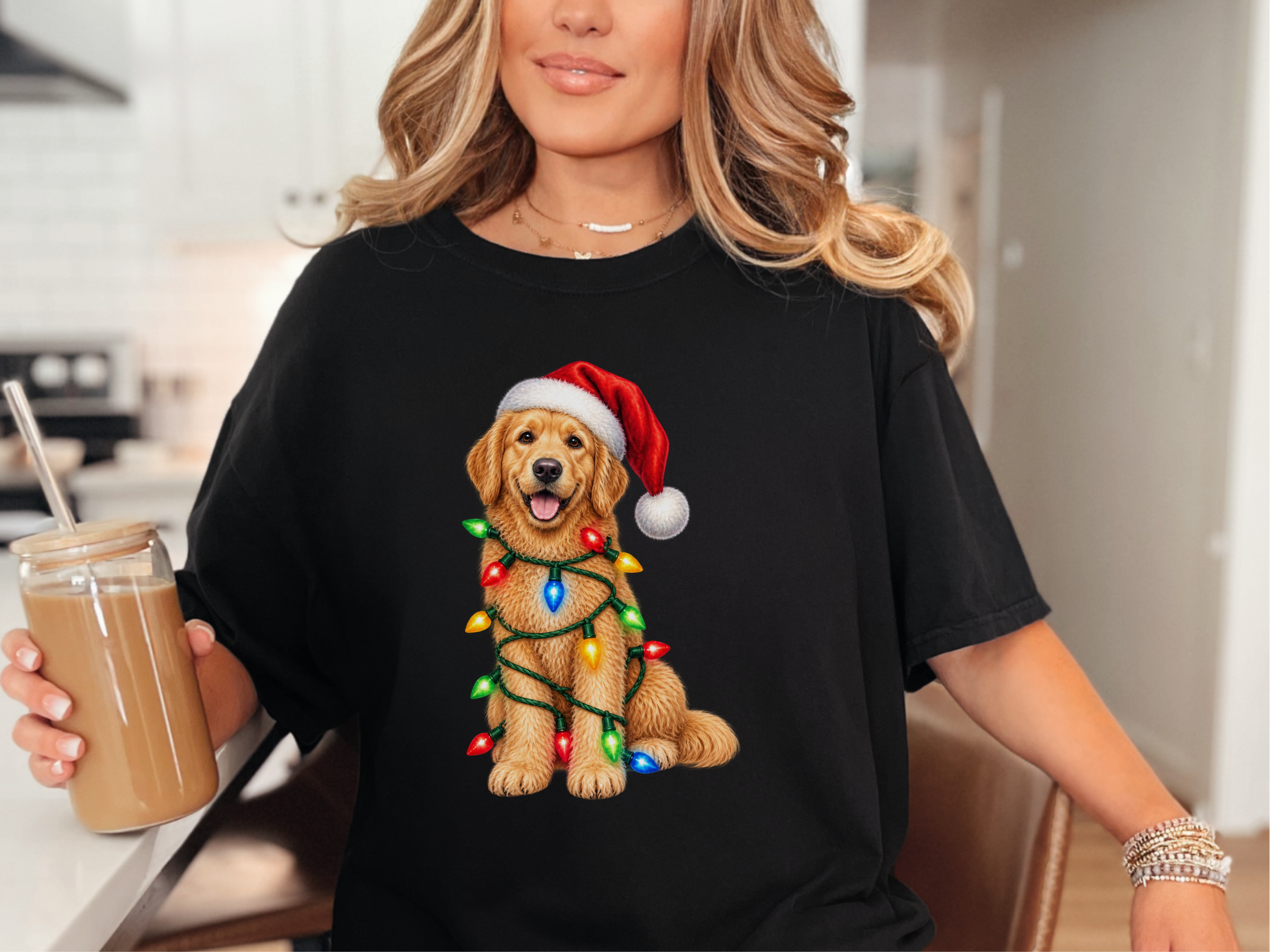 Golden Retriever Christmas Lights doodle dog shirt - photo 2