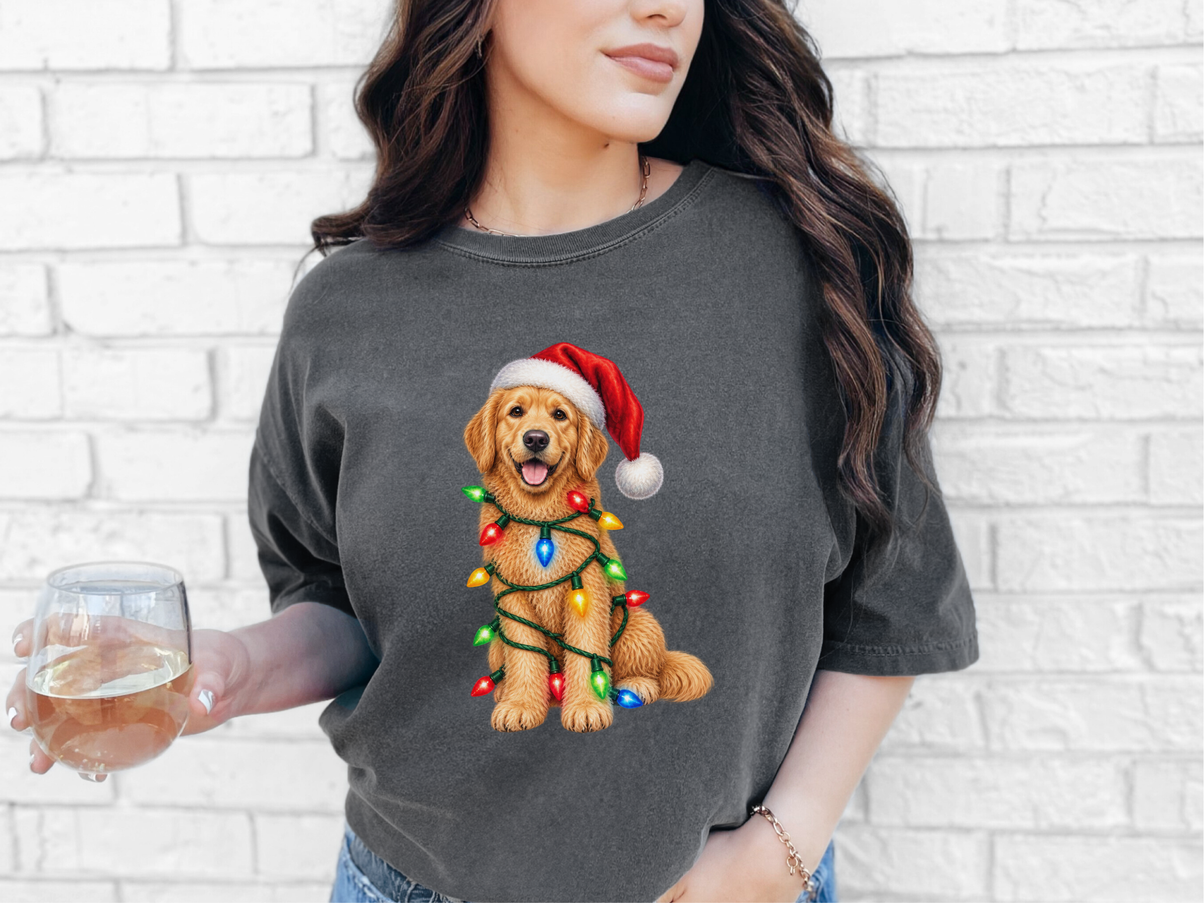 Golden Retriever Christmas Lights doodle dog shirt - photo 3