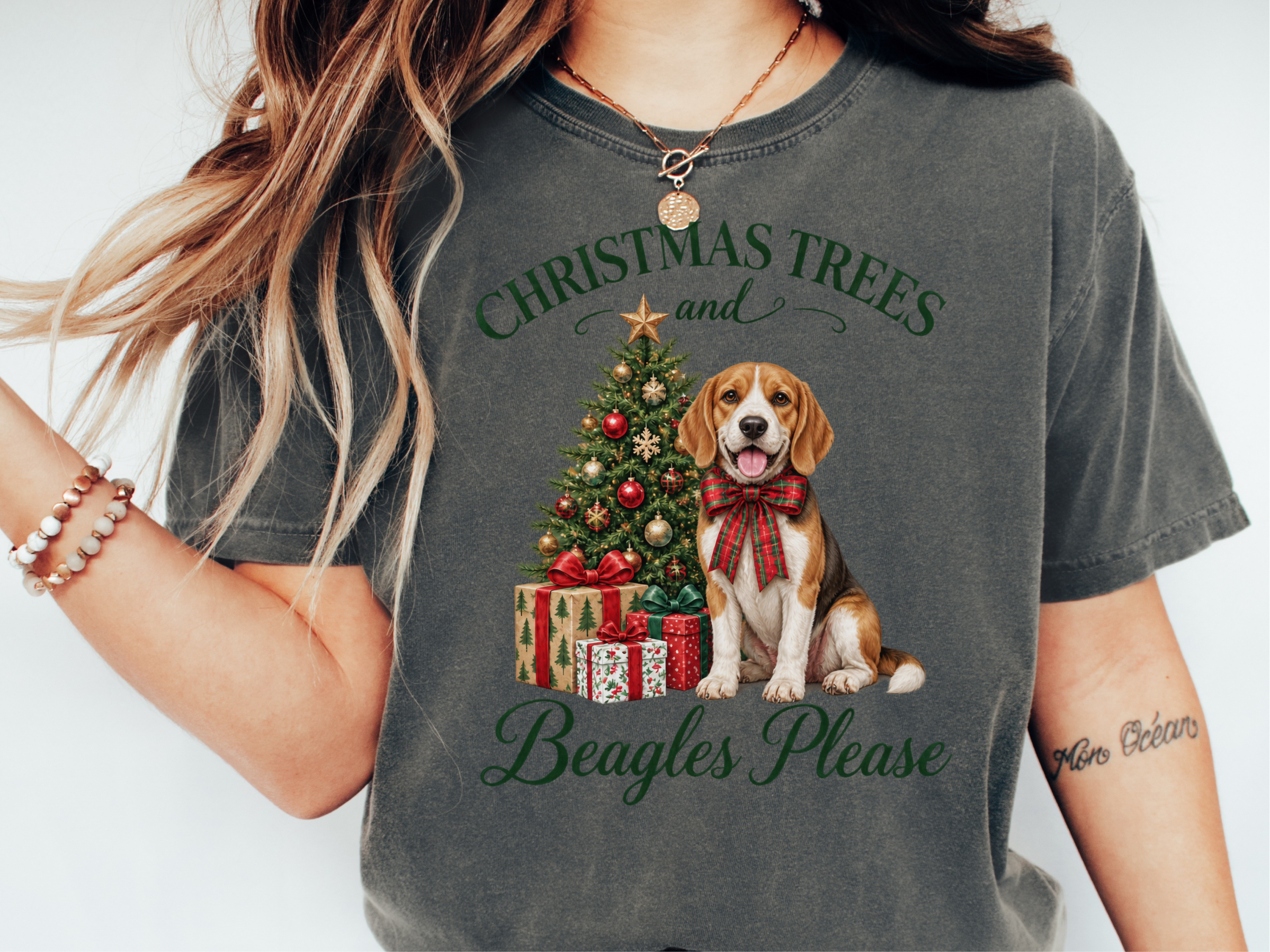 Festive Beagle Christmas Tree doodle dog shirt - photo 1