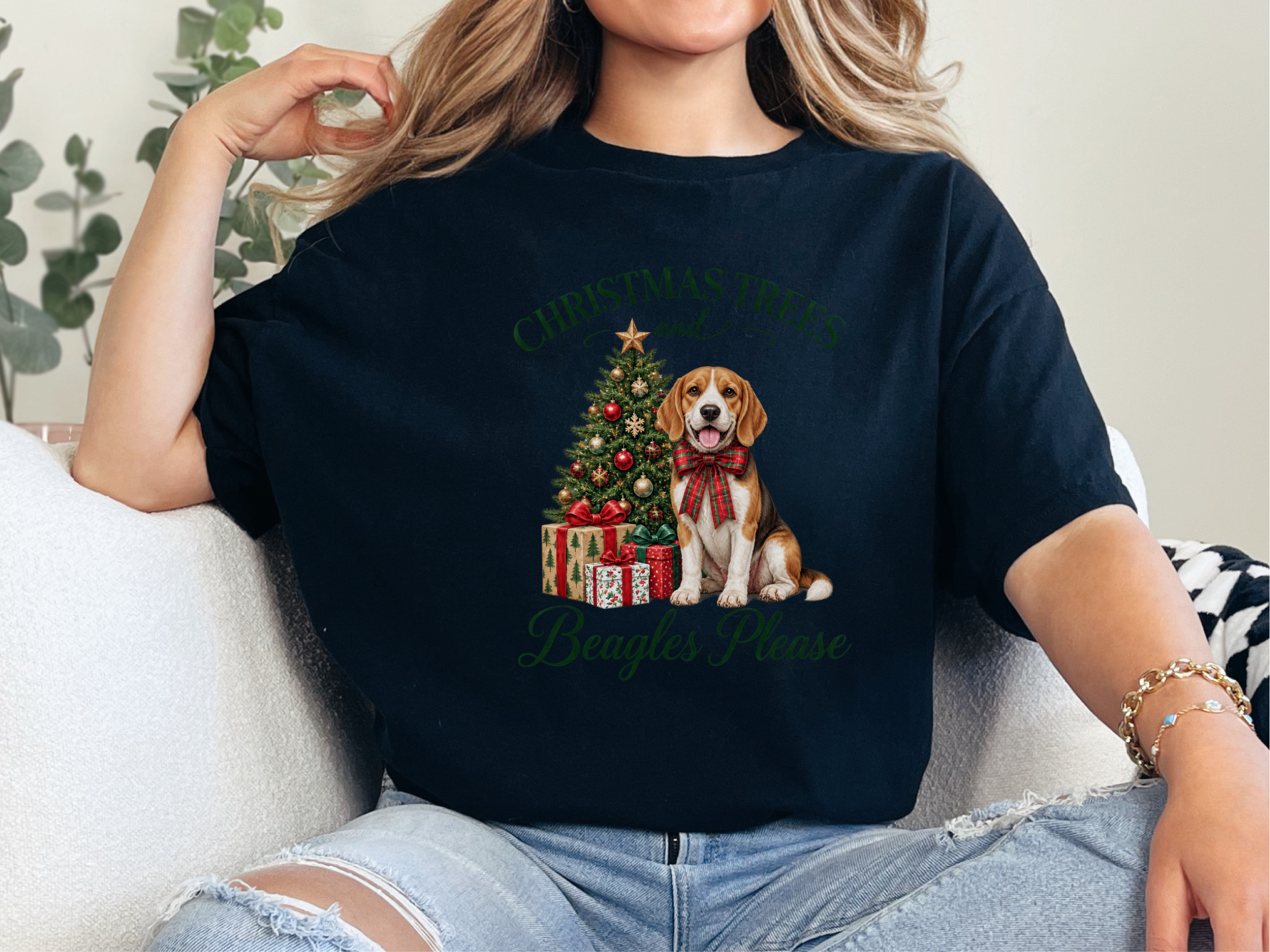 Festive Beagle Christmas Tree doodle dog shirt - photo 5