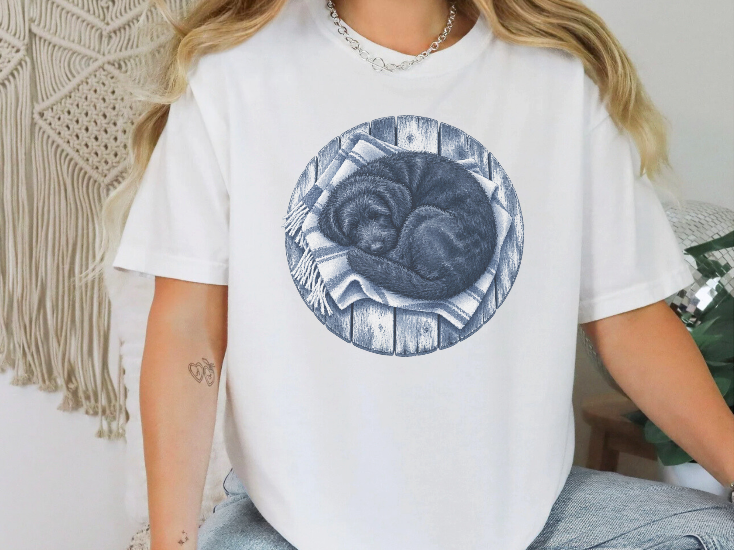 Sleeping Doodle On Wooden Planks doodle dog shirt - photo 1