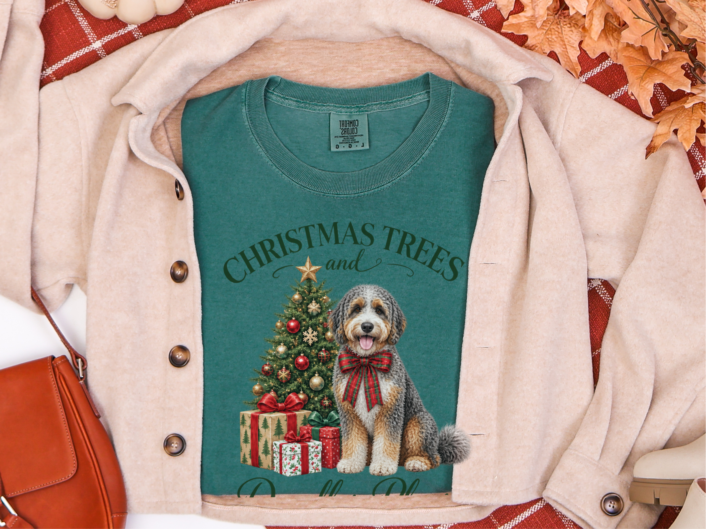 Aussiedoodle Christmas Tree Gifts doodle dog shirt - photo 8