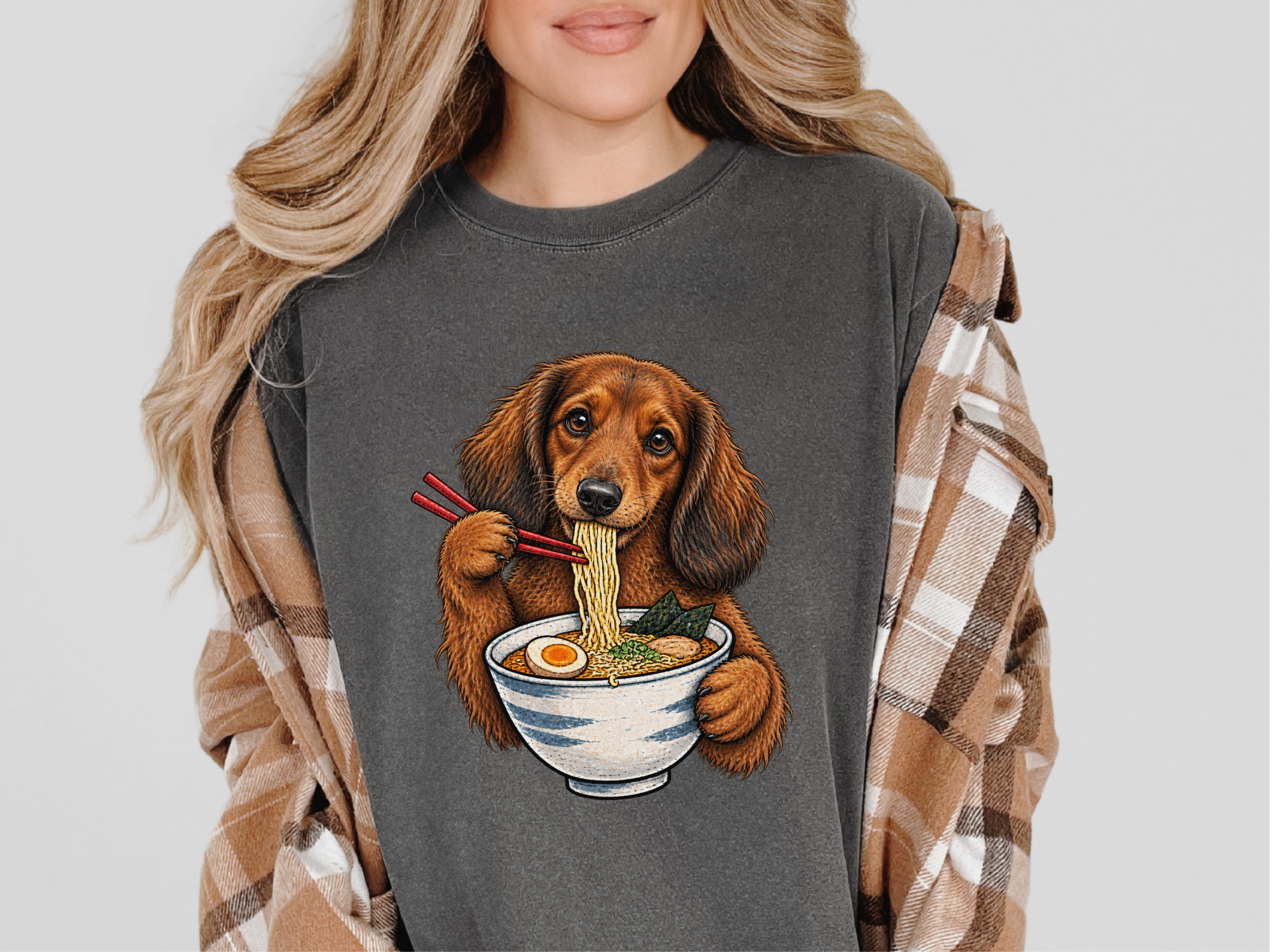 Dachshund Eating Ramen Bowl doodle dog shirt - photo 4
