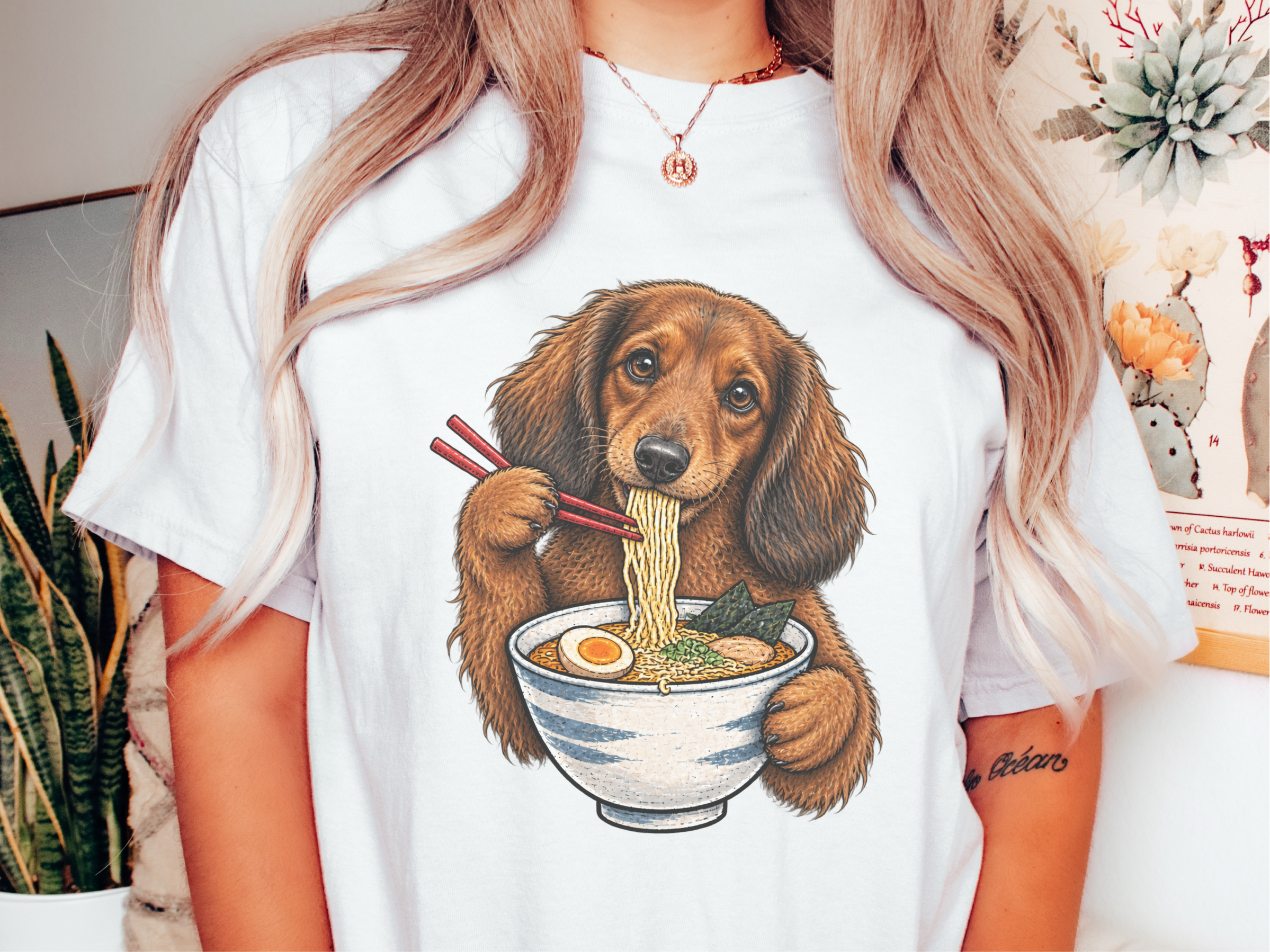 Dachshund Eating Ramen Bowl doodle dog shirt - photo 1