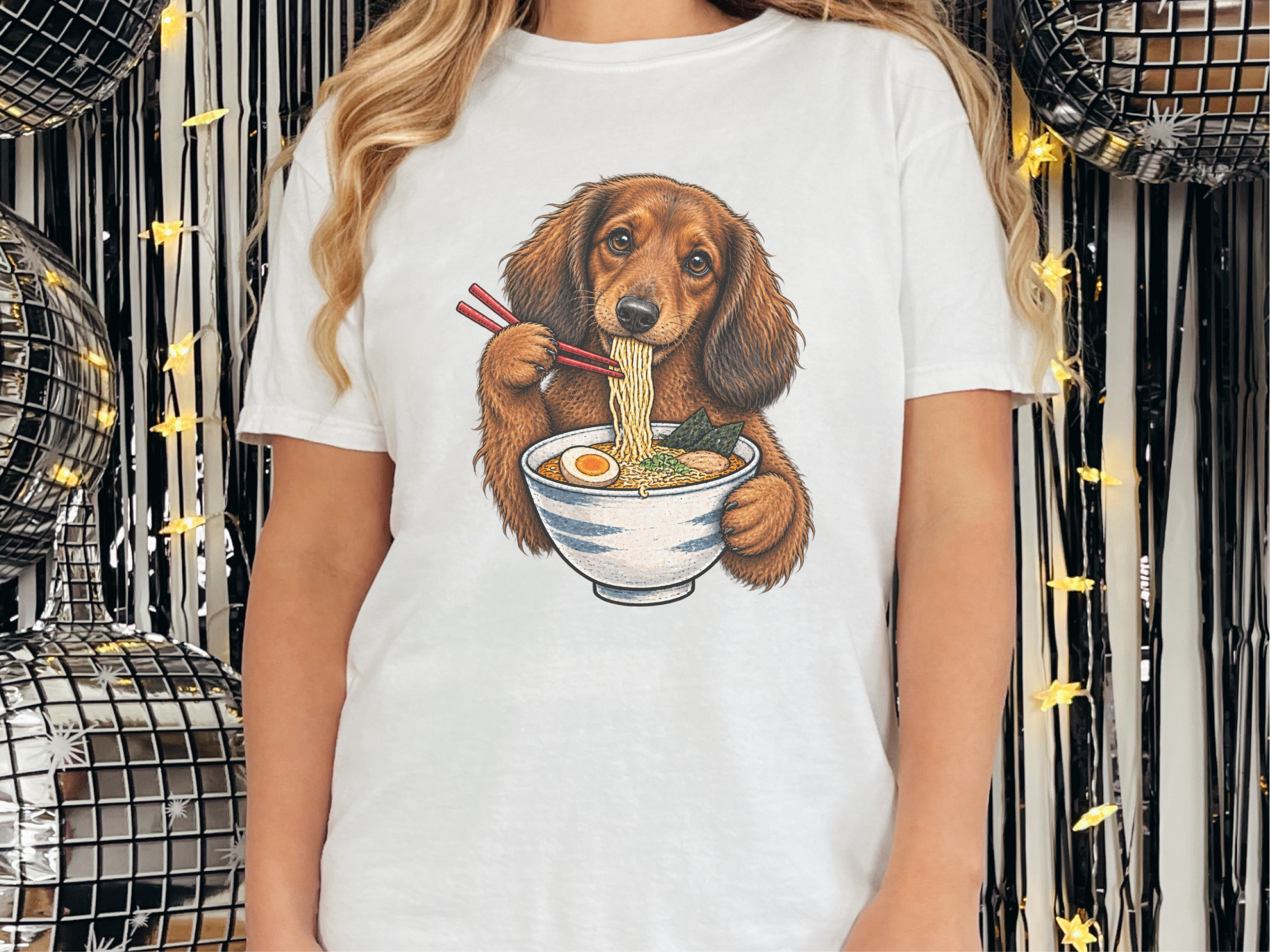 Dachshund Eating Ramen Bowl doodle dog shirt - photo 2