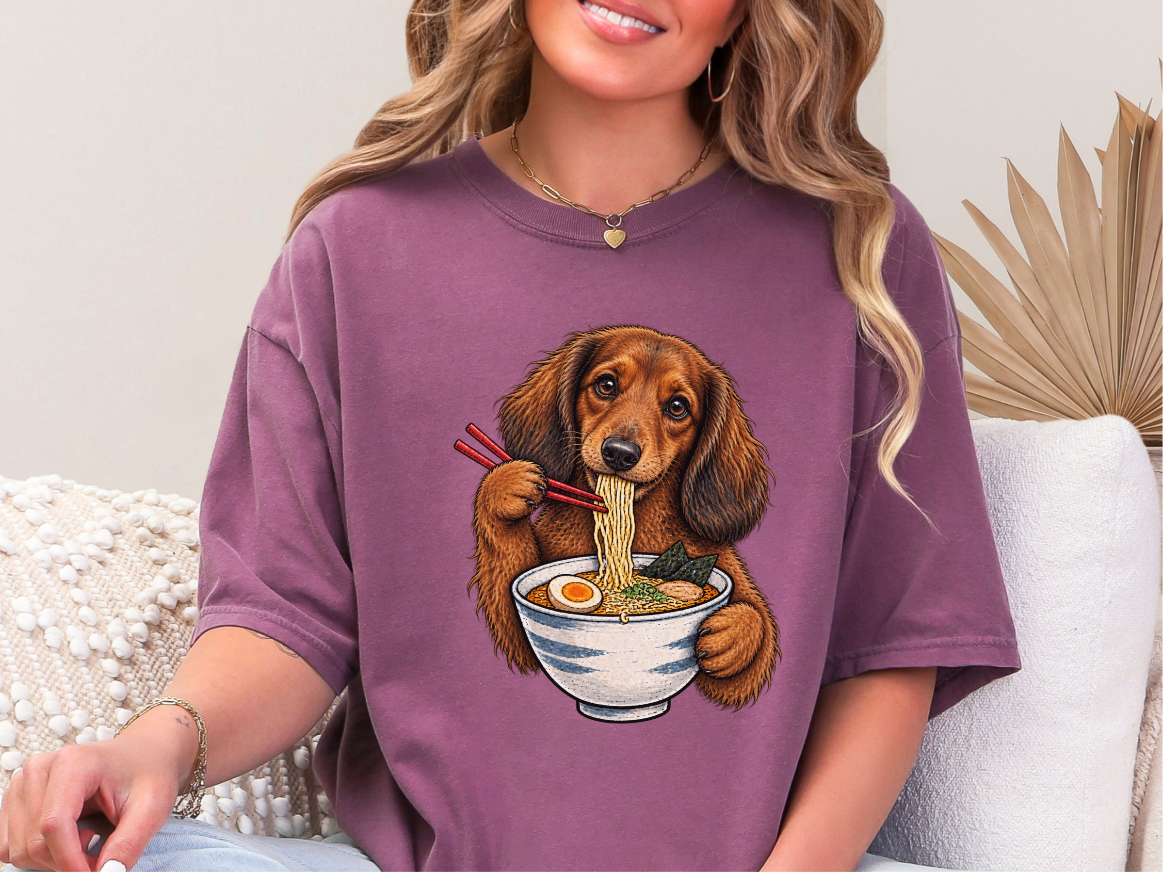 Dachshund Eating Ramen Bowl doodle dog shirt - photo 6