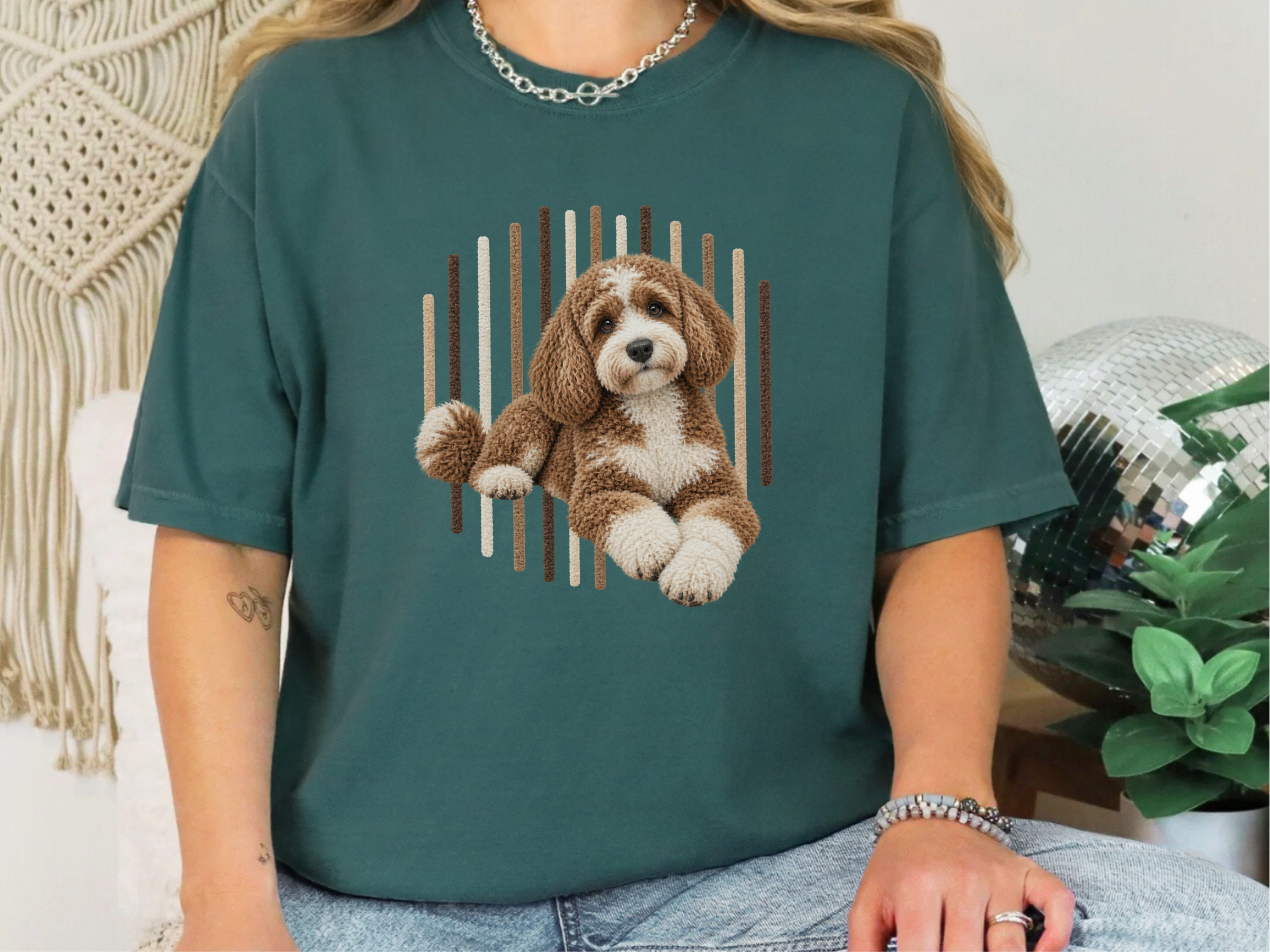 Cavapoo Vertical Lines Art doodle dog shirt - photo 8