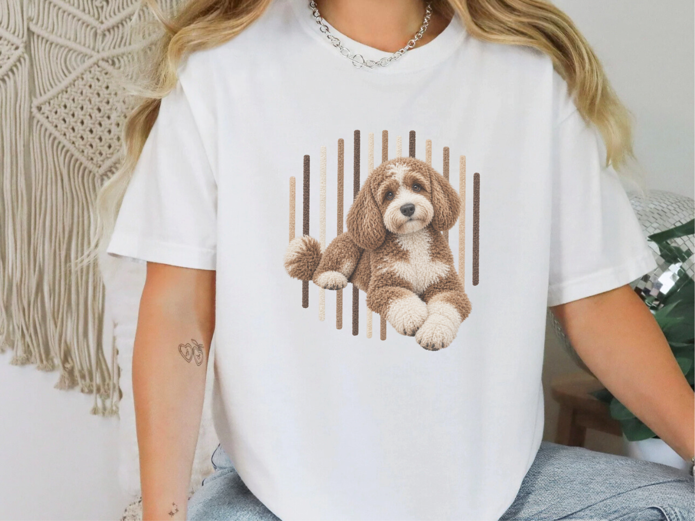 Cavapoo Vertical Lines Art doodle dog shirt - photo 3