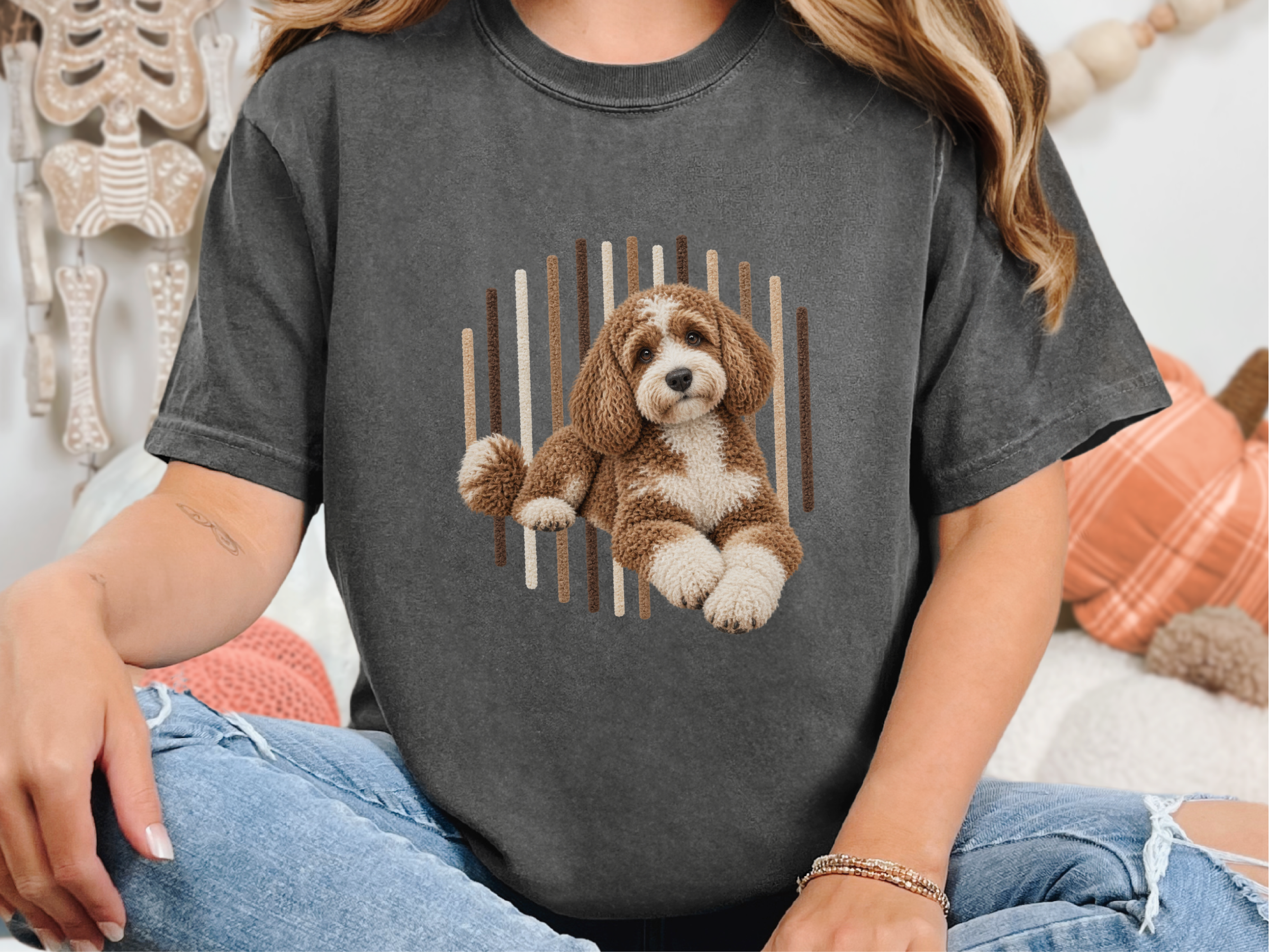 Cavapoo Vertical Lines Art doodle dog shirt - photo 4