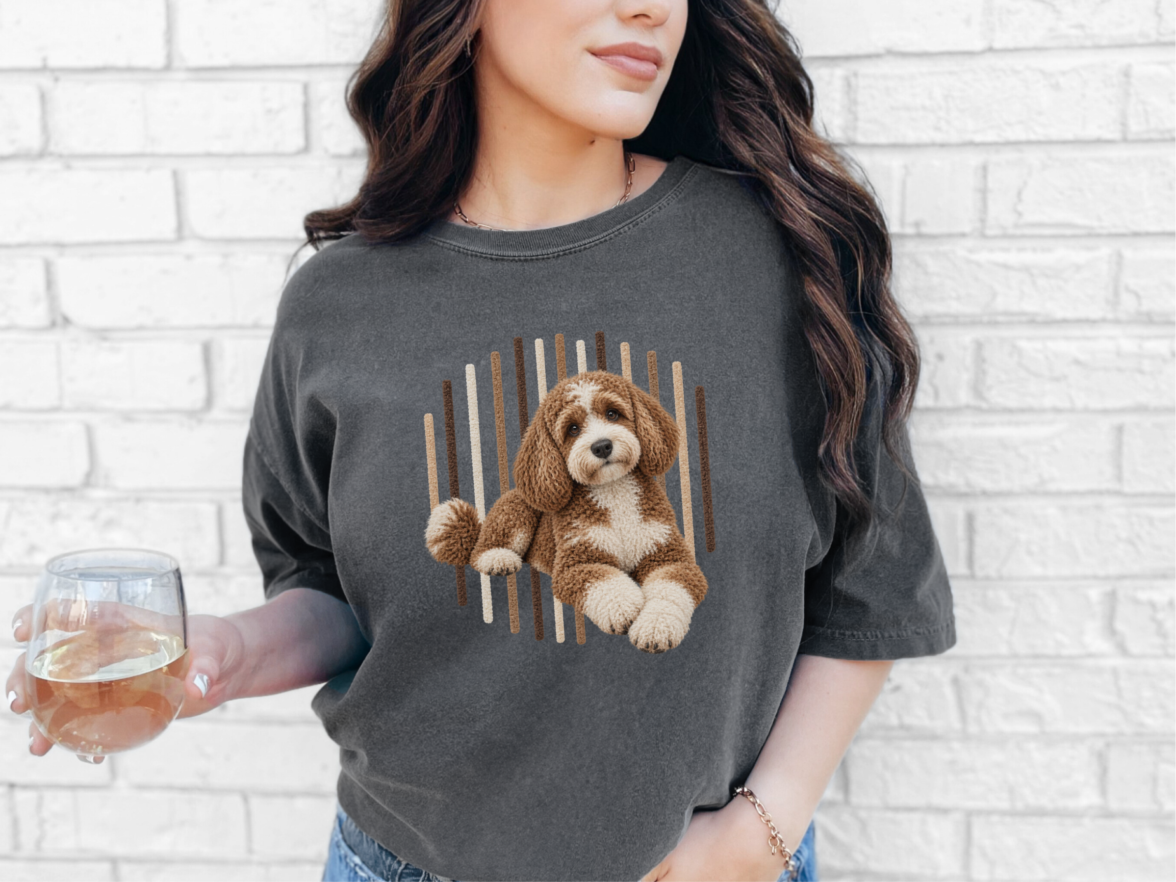 Cavapoo Vertical Lines Art doodle dog shirt - photo 5