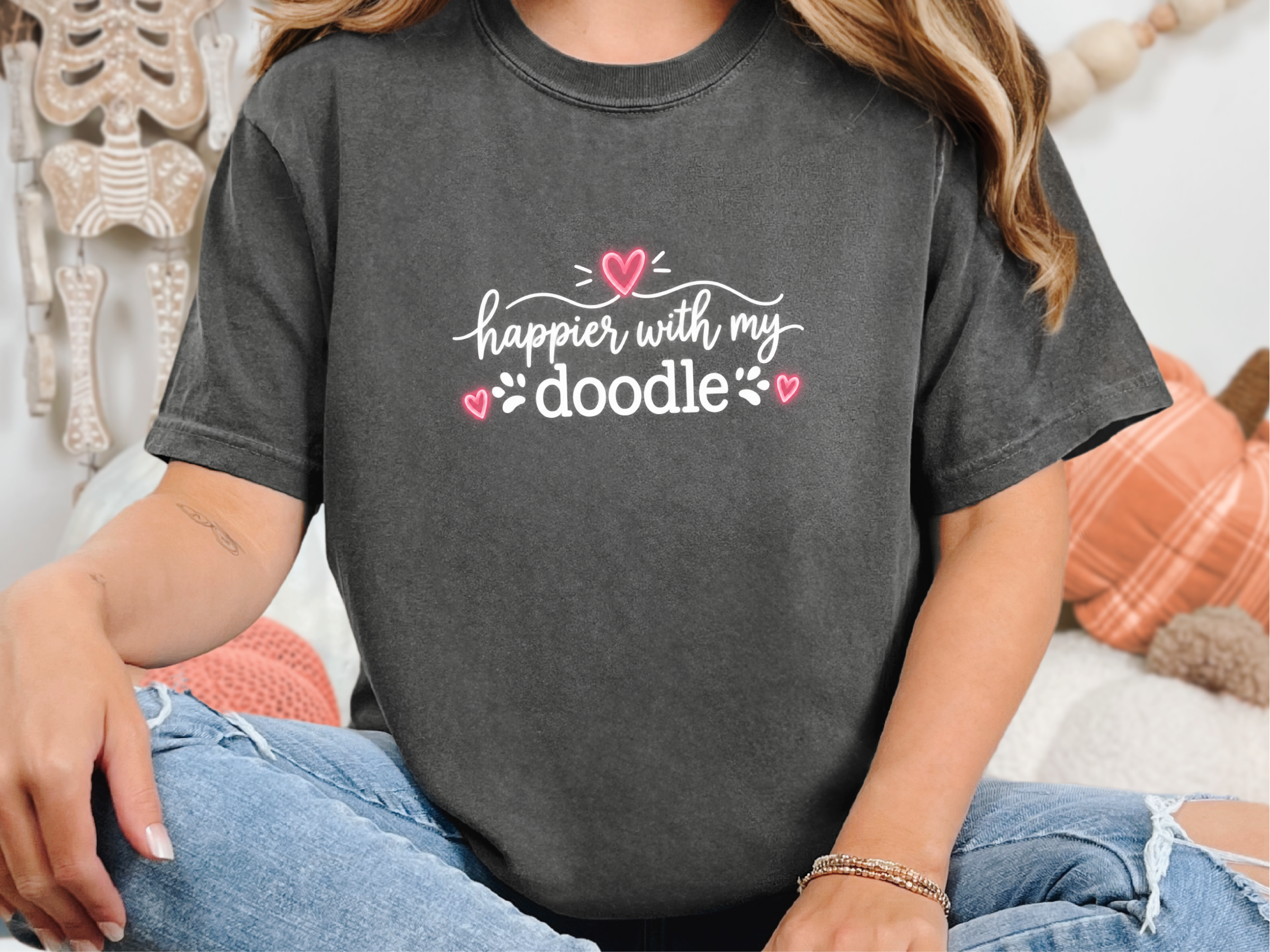 Happier With My Doodle Lettering Comfort Colors T-Shirt for Dog Moms