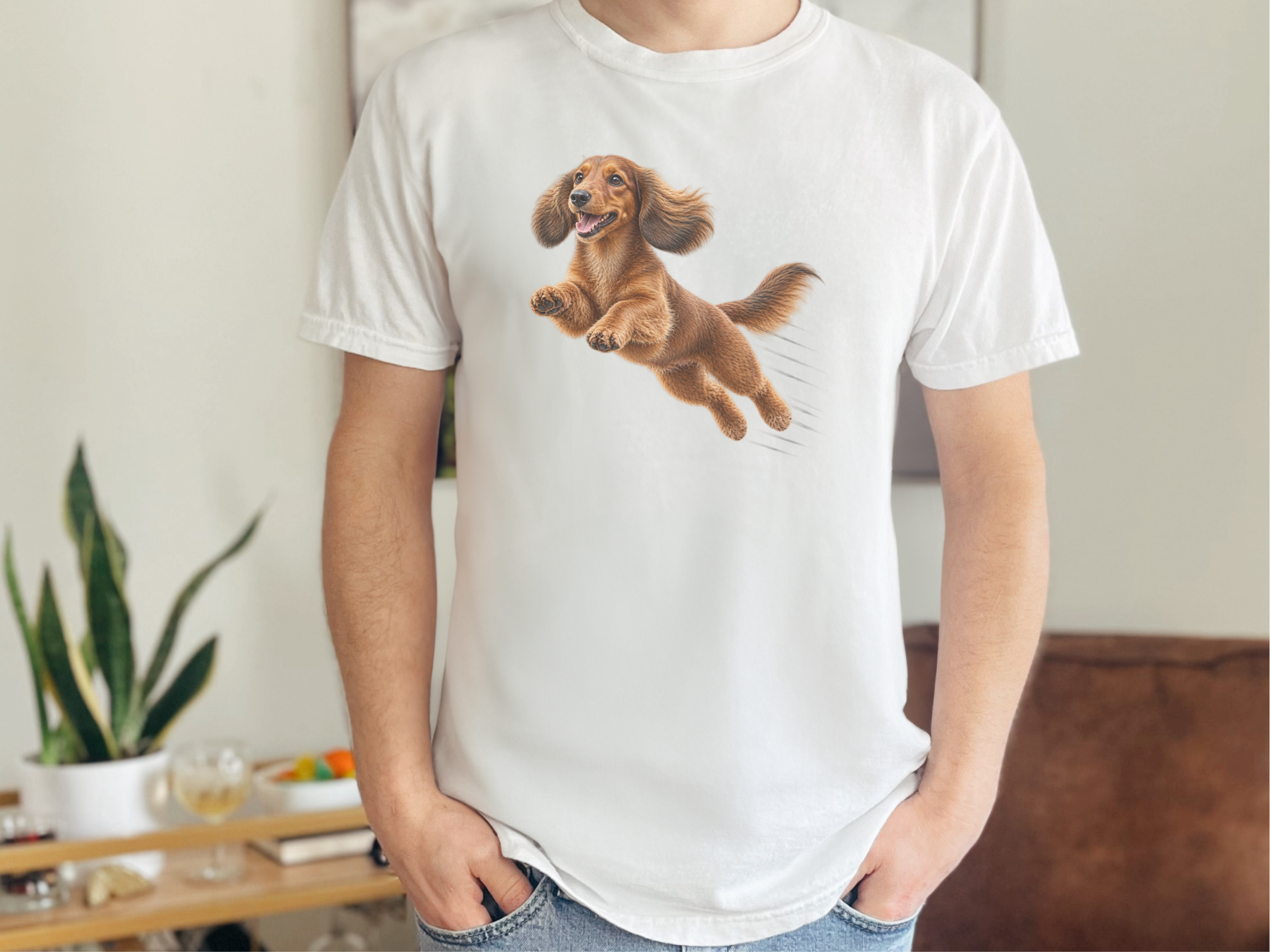 Flying Dachshund Speed Lines doodle dog shirt - photo 2