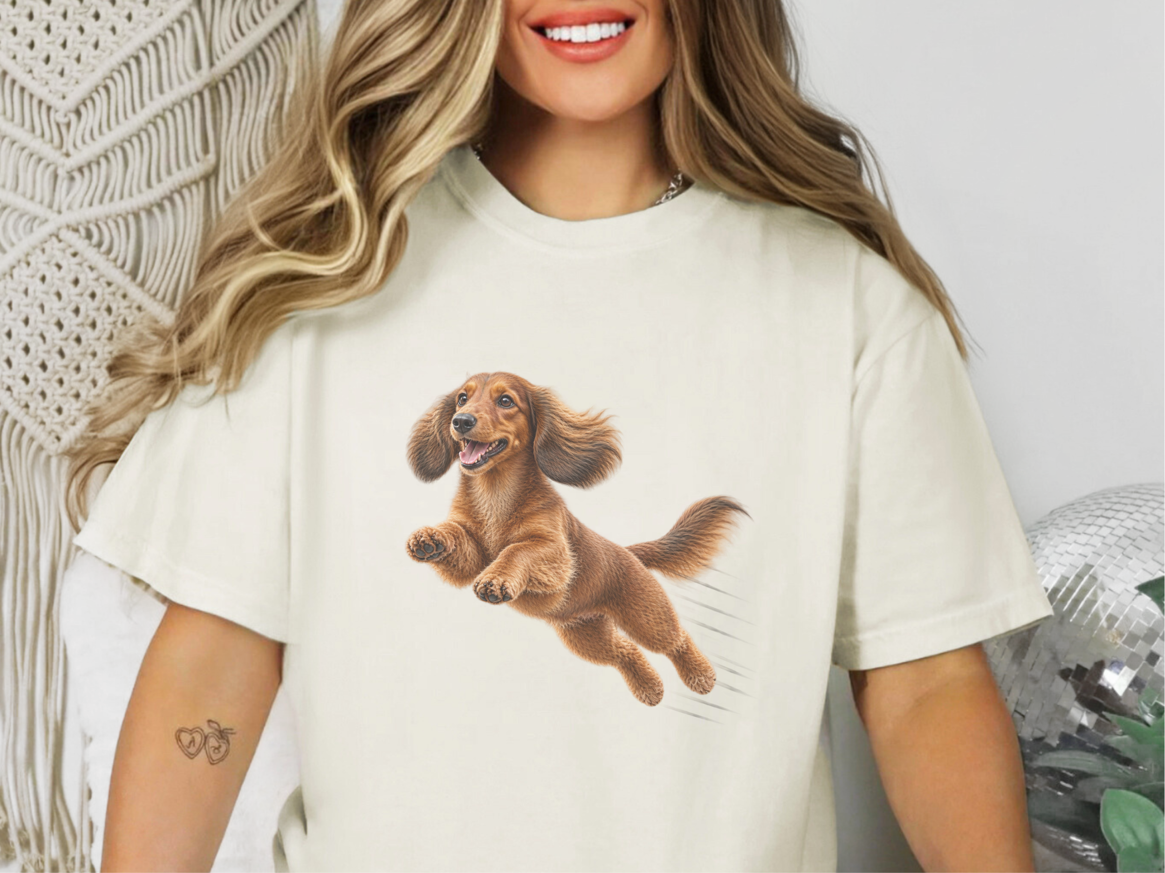 Flying Dachshund Speed Lines doodle dog shirt - photo 8