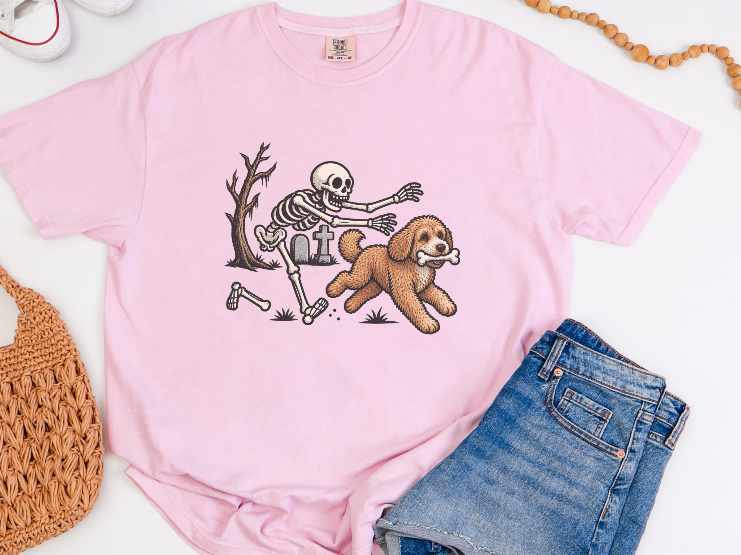 Cavapoo Skeleton Bone Chase doodle dog shirt - photo 5