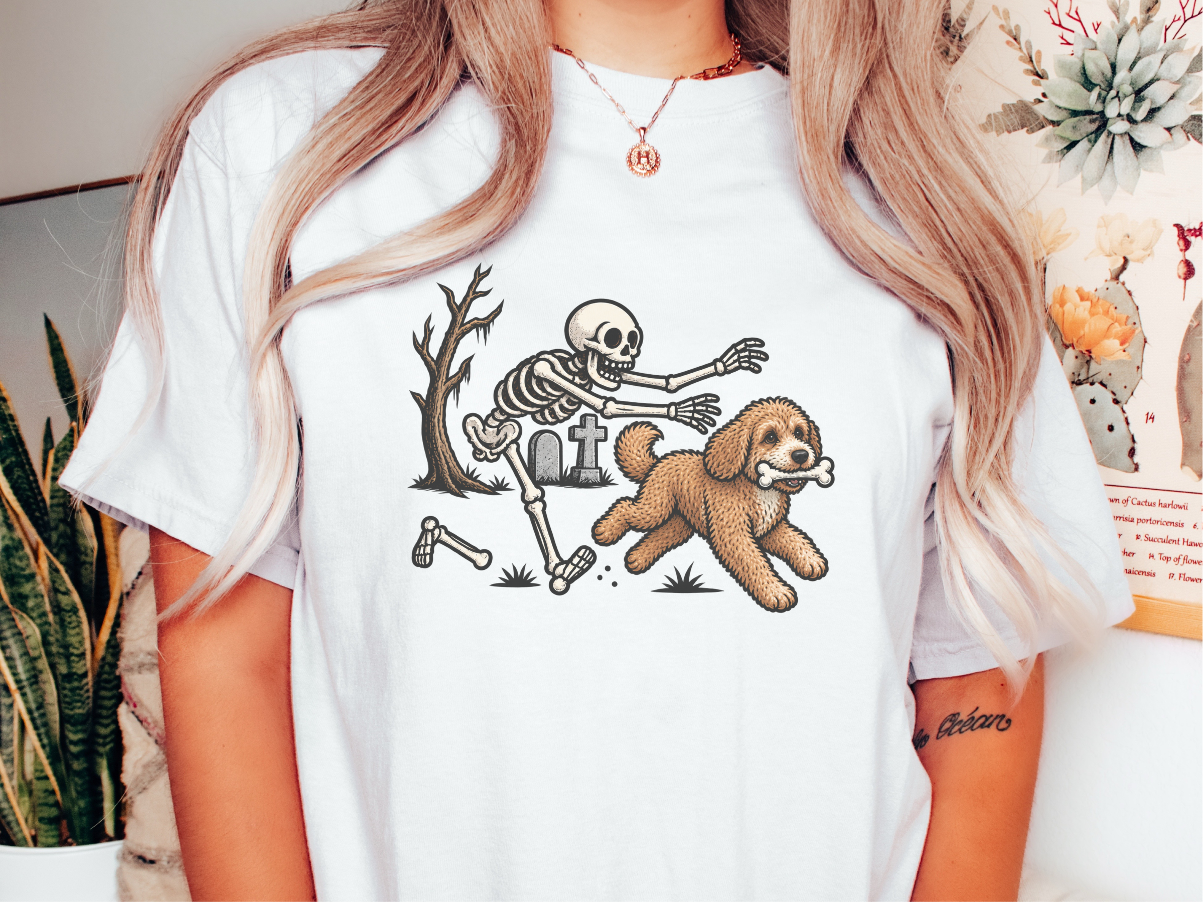 Cavapoo Skeleton Bone Chase doodle dog shirt - photo 1