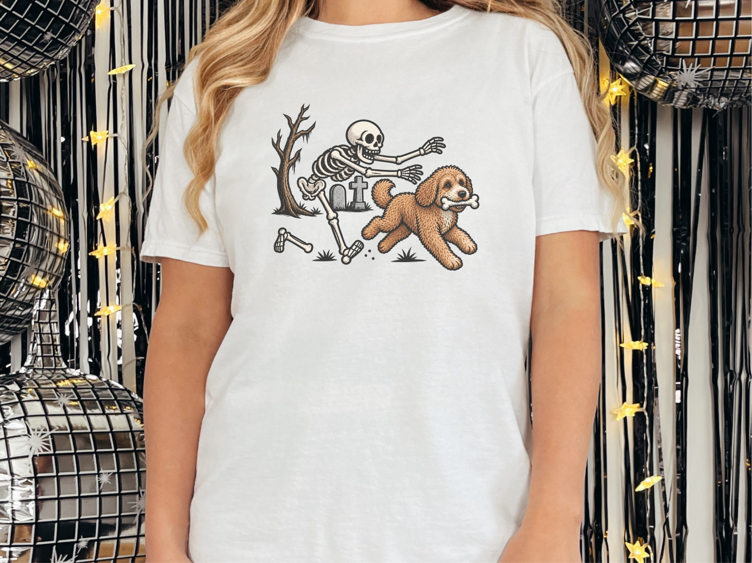 Cavapoo Skeleton Bone Chase doodle dog shirt - photo 2
