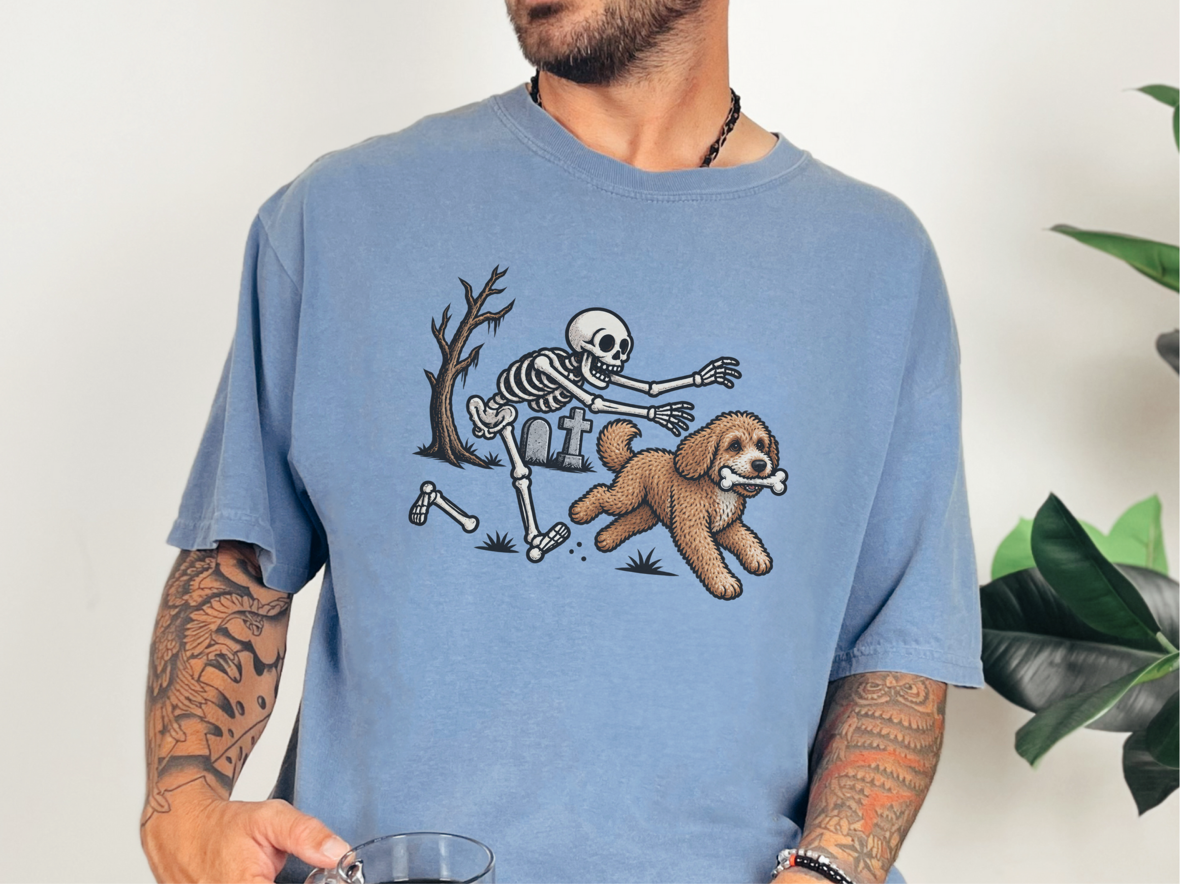 Cavapoo Skeleton Bone Chase doodle dog shirt - photo 7