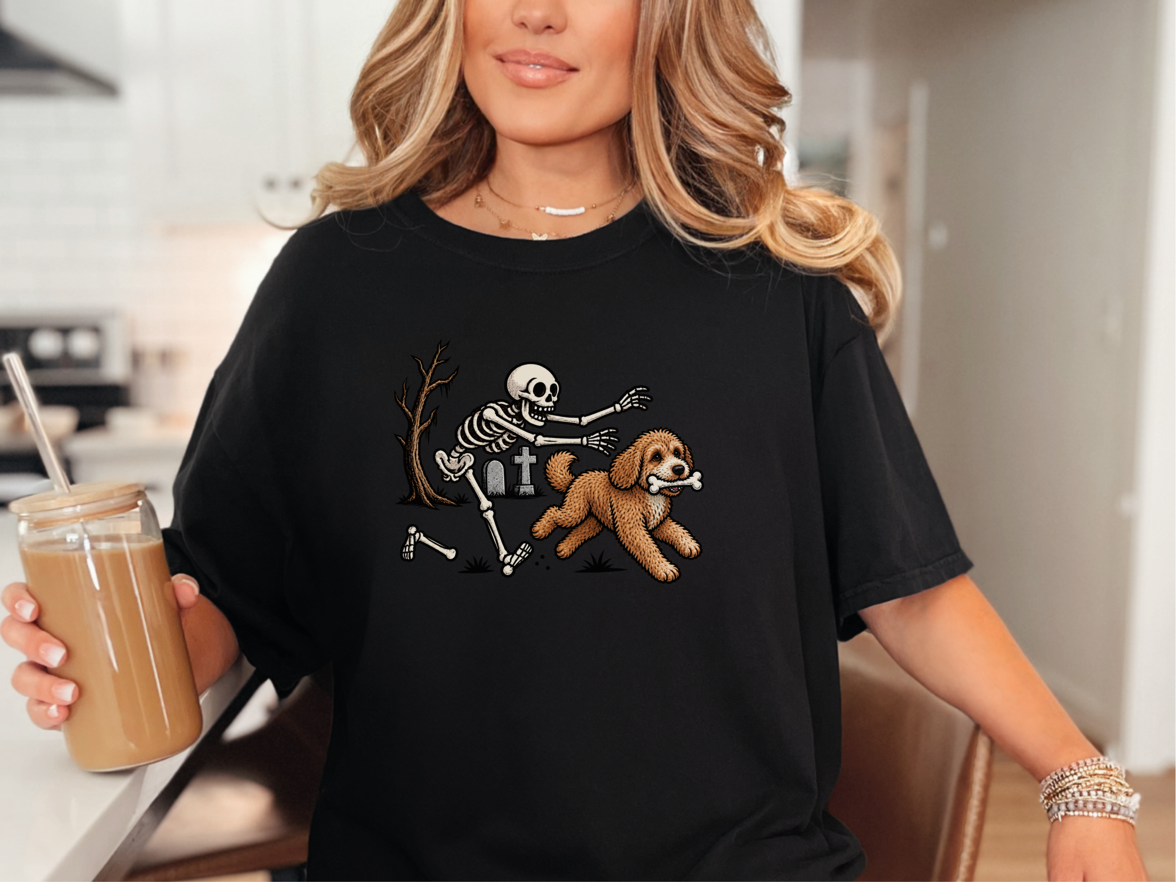 Cavapoo Skeleton Bone Chase doodle dog shirt - photo 4