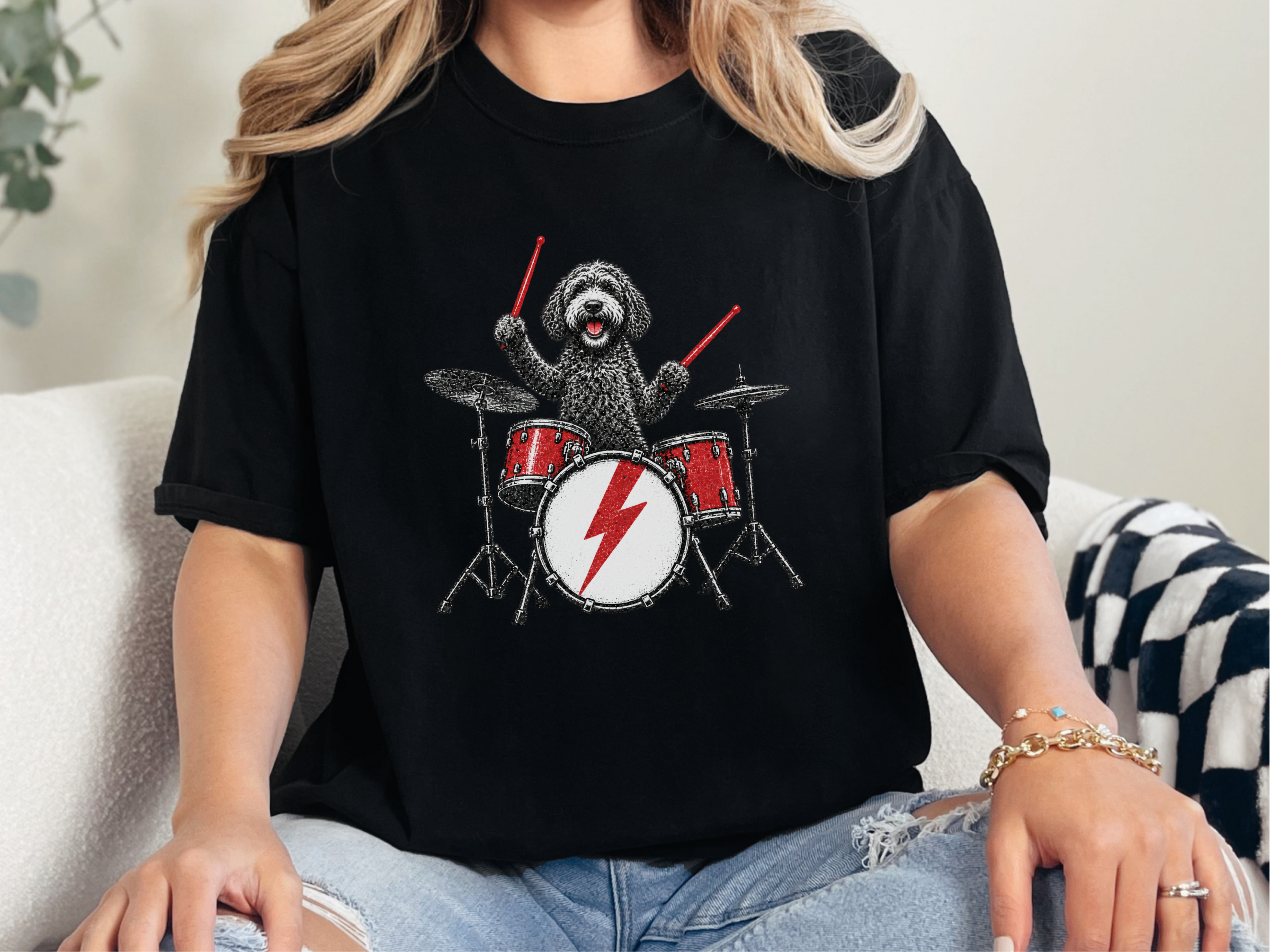 Labradoodle Playing Drums doodle dog shirt - photo 1