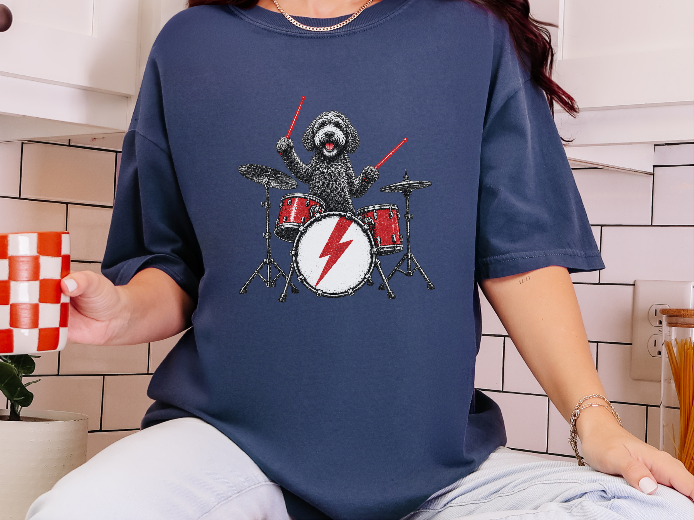 Labradoodle Playing Drums doodle dog shirt - photo 8