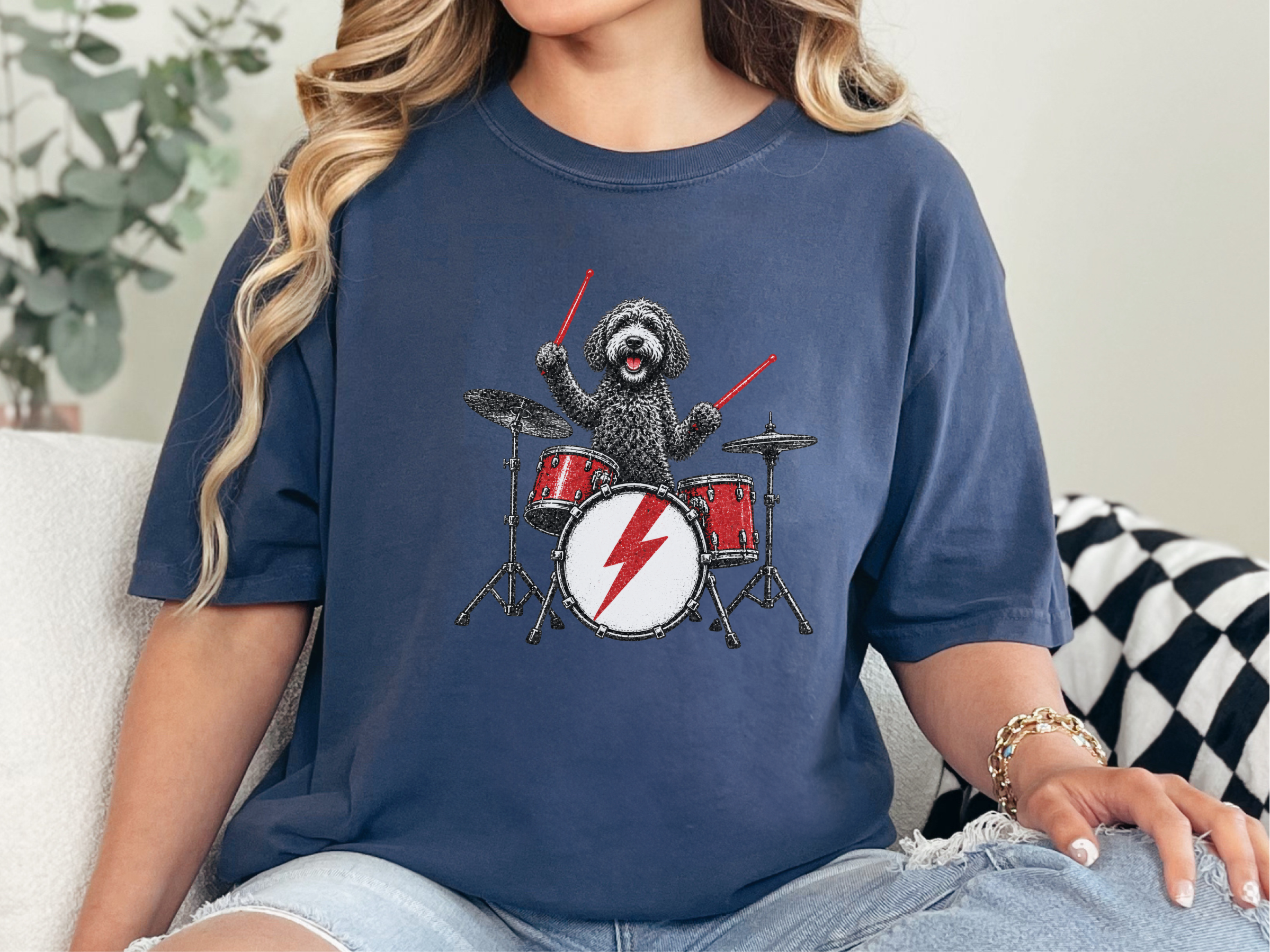 Labradoodle Playing Drums doodle dog shirt - photo 6