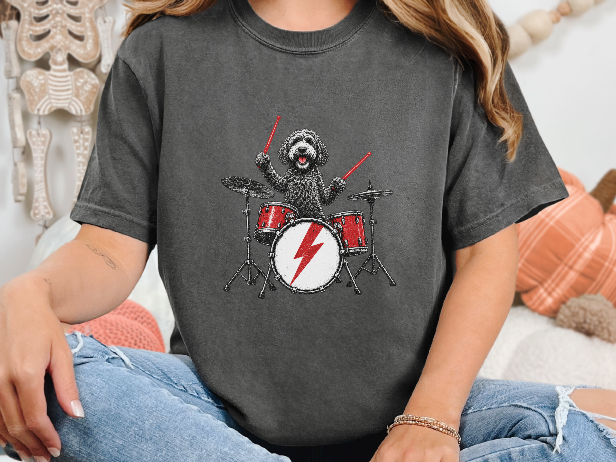 Labradoodle Playing Drums doodle dog shirt - photo 2