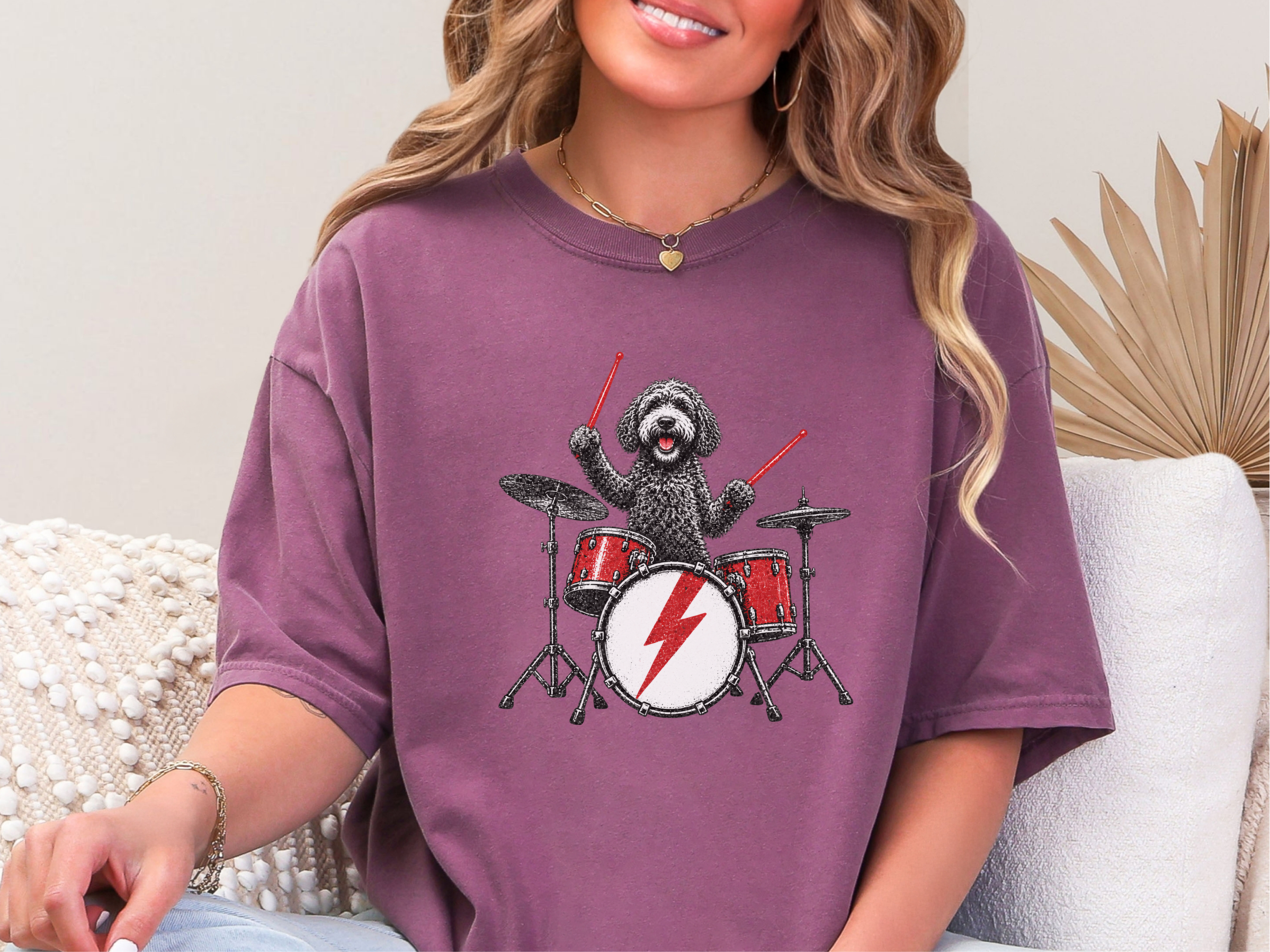 Labradoodle Playing Drums doodle dog shirt - photo 3