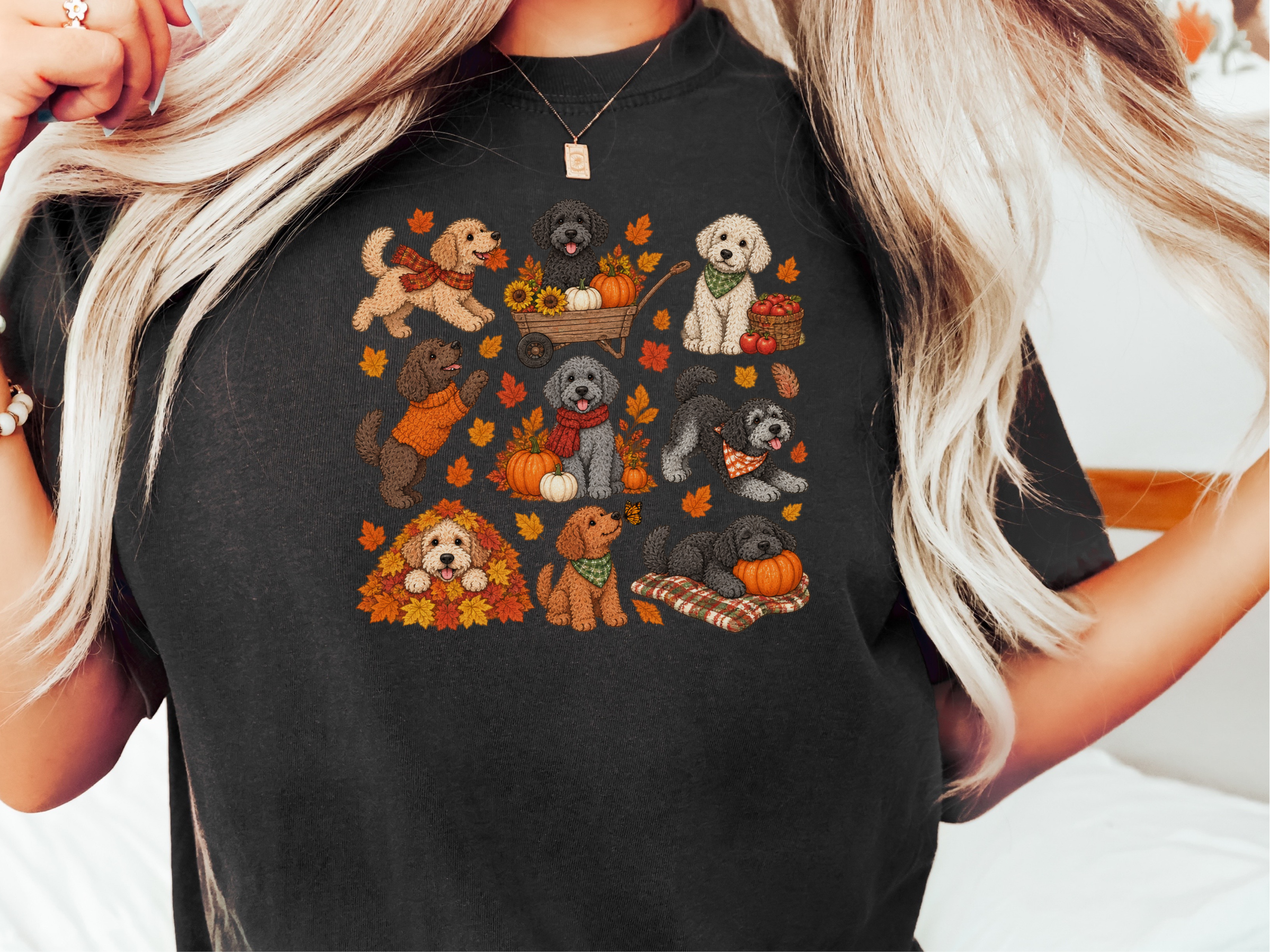 Schnoodle Autumn Fall Activities doodle dog shirt - photo 2