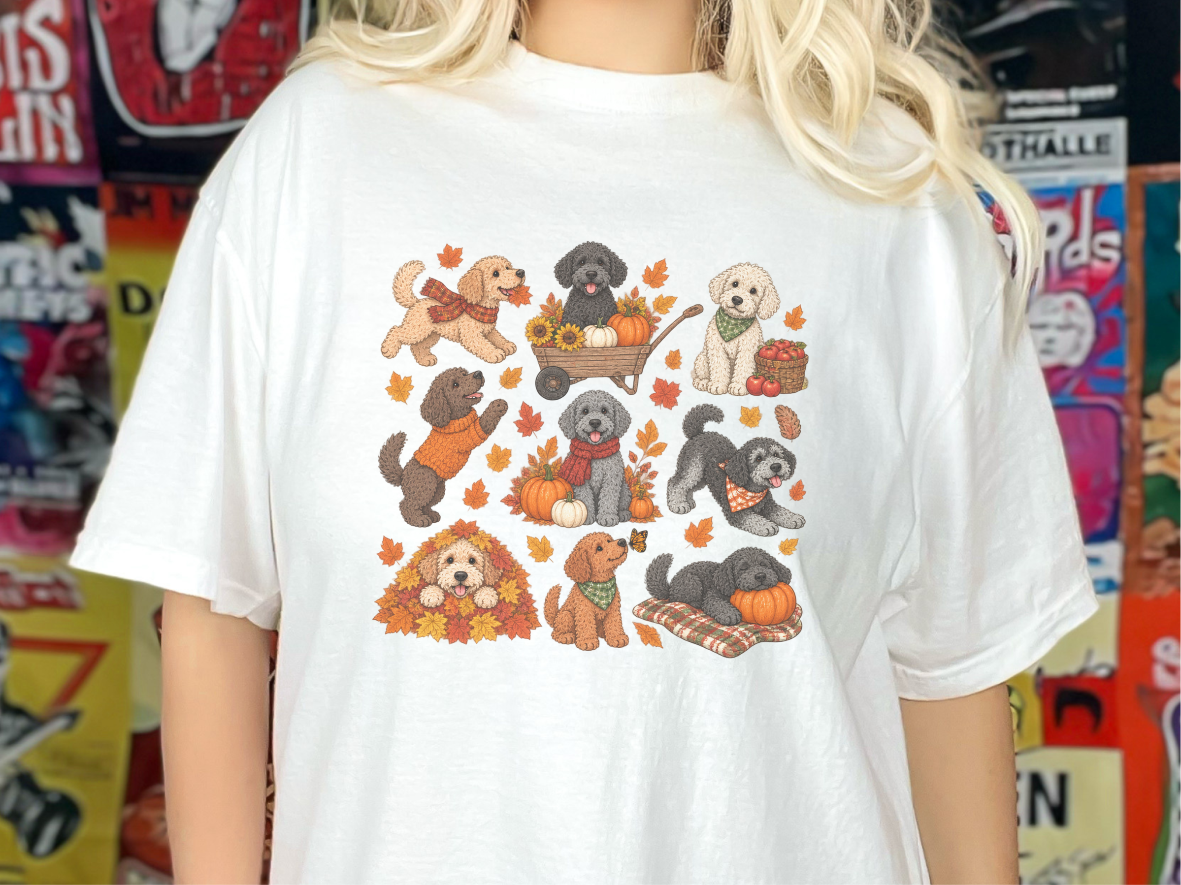 Schnoodle Autumn Fall Activities doodle dog shirt - photo 3