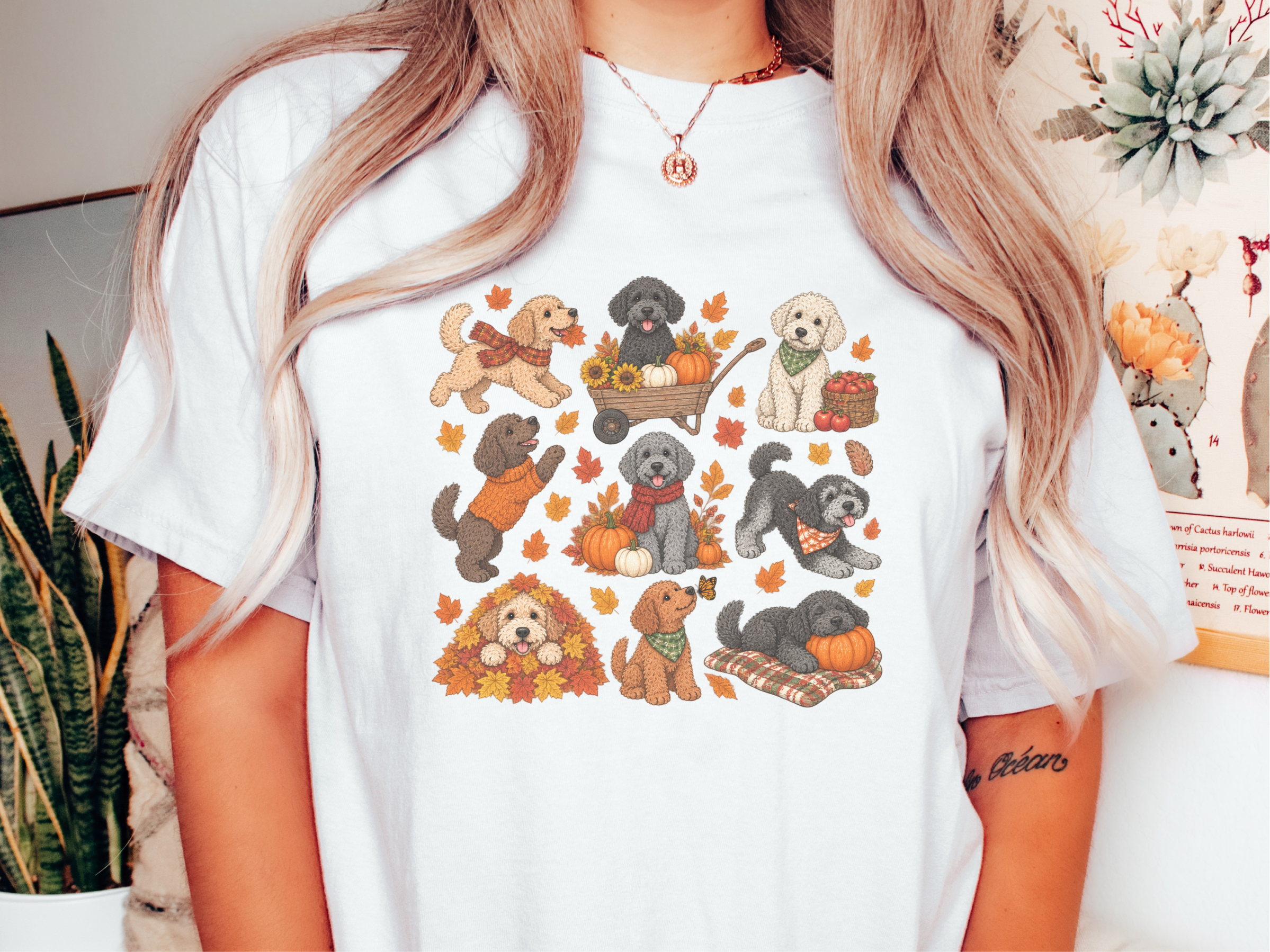 Schnoodle Autumn Fall Activities doodle dog shirt - photo 1