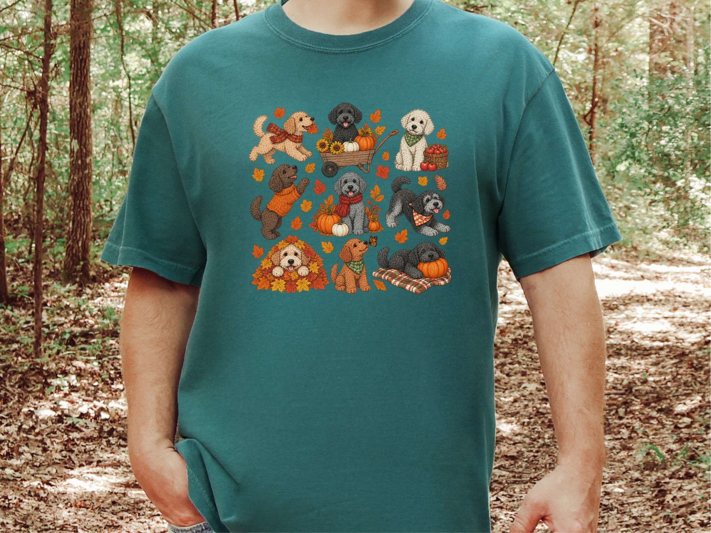 Schnoodle Autumn Fall Activities doodle dog shirt - photo 7