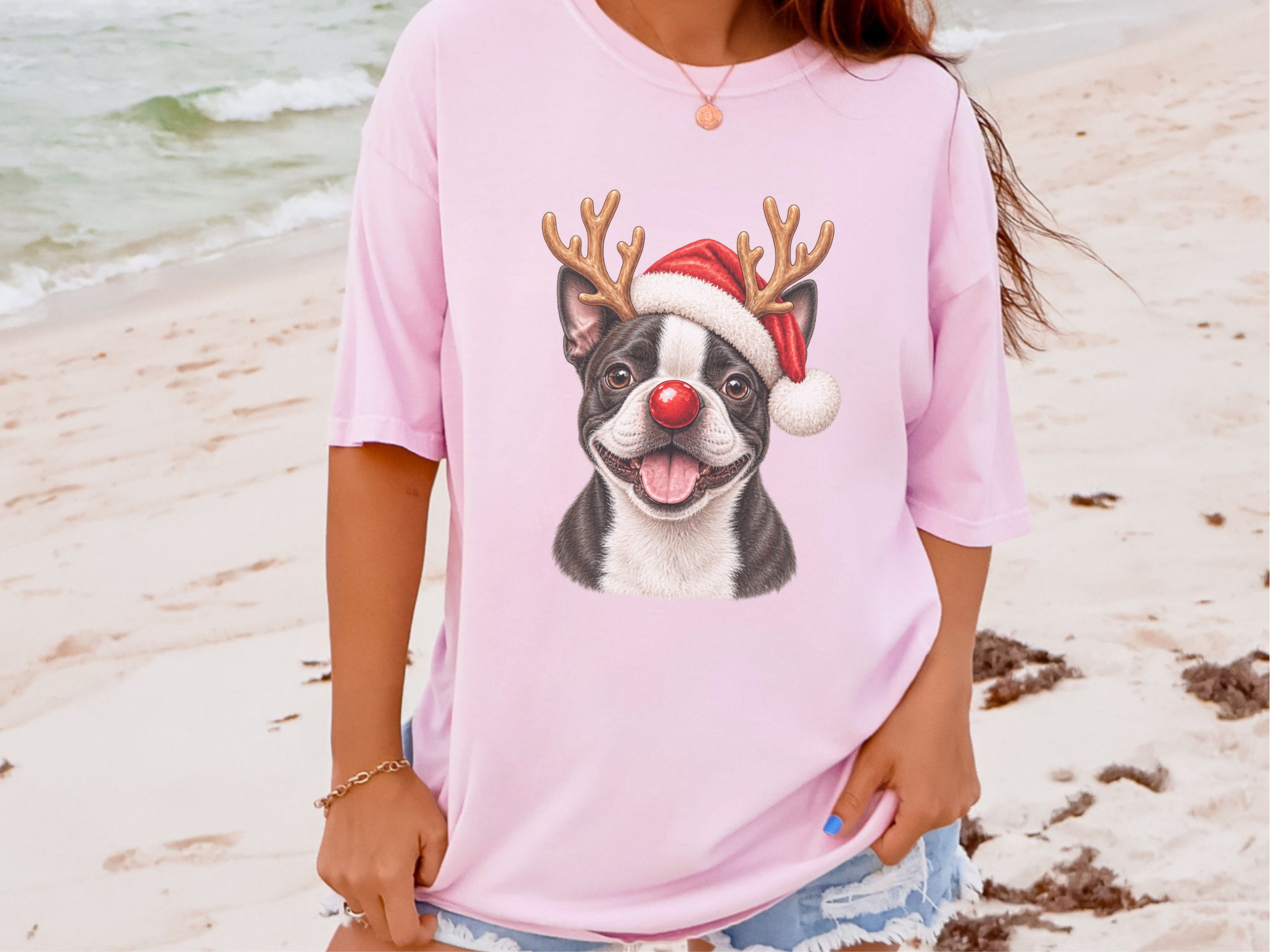 Christmas Boston Terrier Reindeer Antlers doodle dog shirt - photo 4