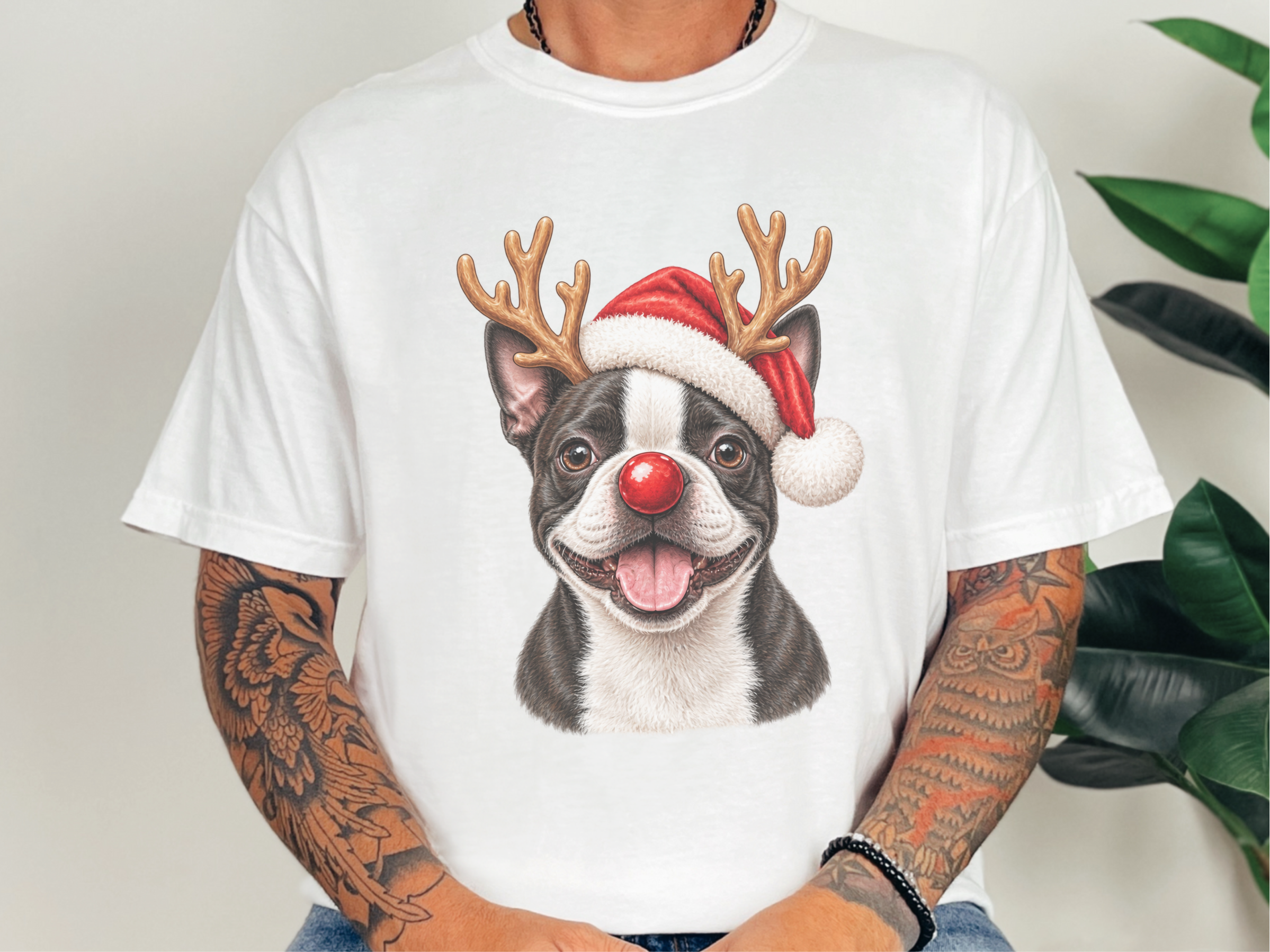 Christmas Boston Terrier Reindeer Antlers doodle dog shirt - photo 1