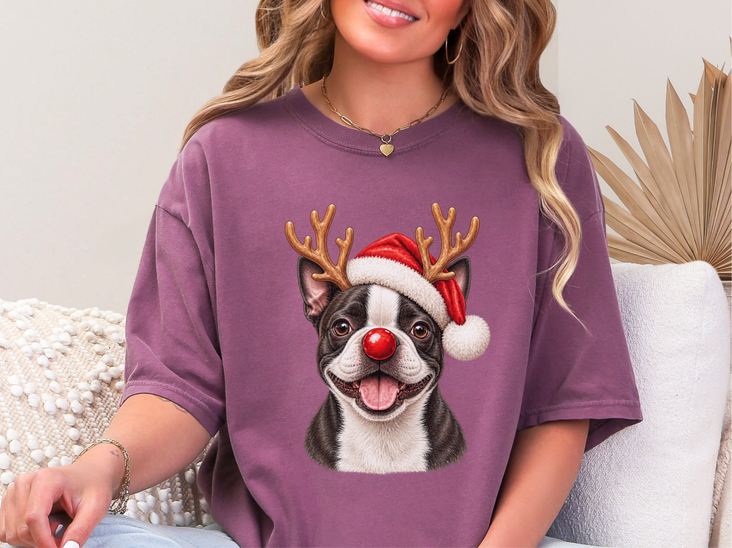 Christmas Boston Terrier Reindeer Antlers doodle dog shirt - photo 6