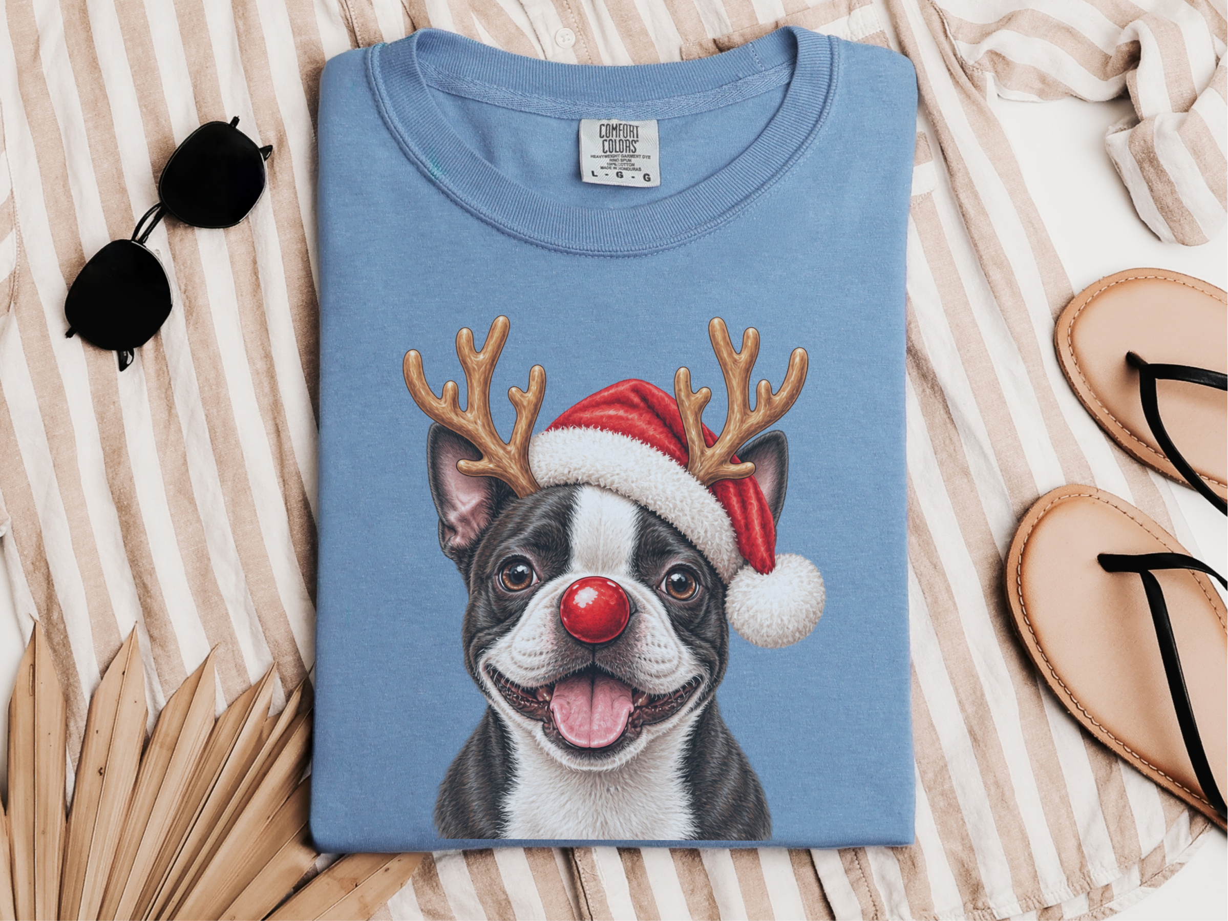 Christmas Boston Terrier Reindeer Antlers doodle dog shirt - photo 7
