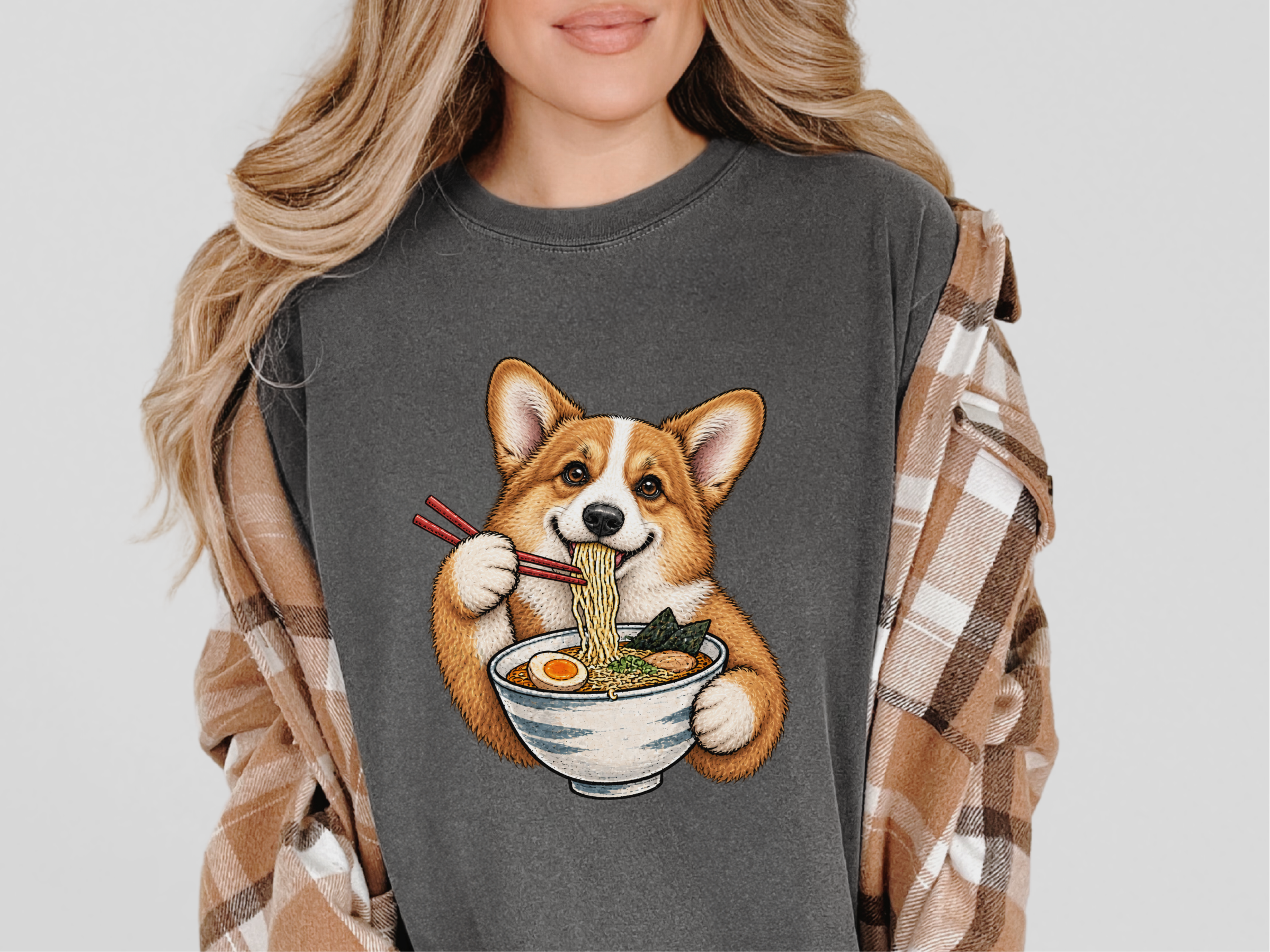Corgi Eating Ramen Noodles doodle dog shirt - photo 4
