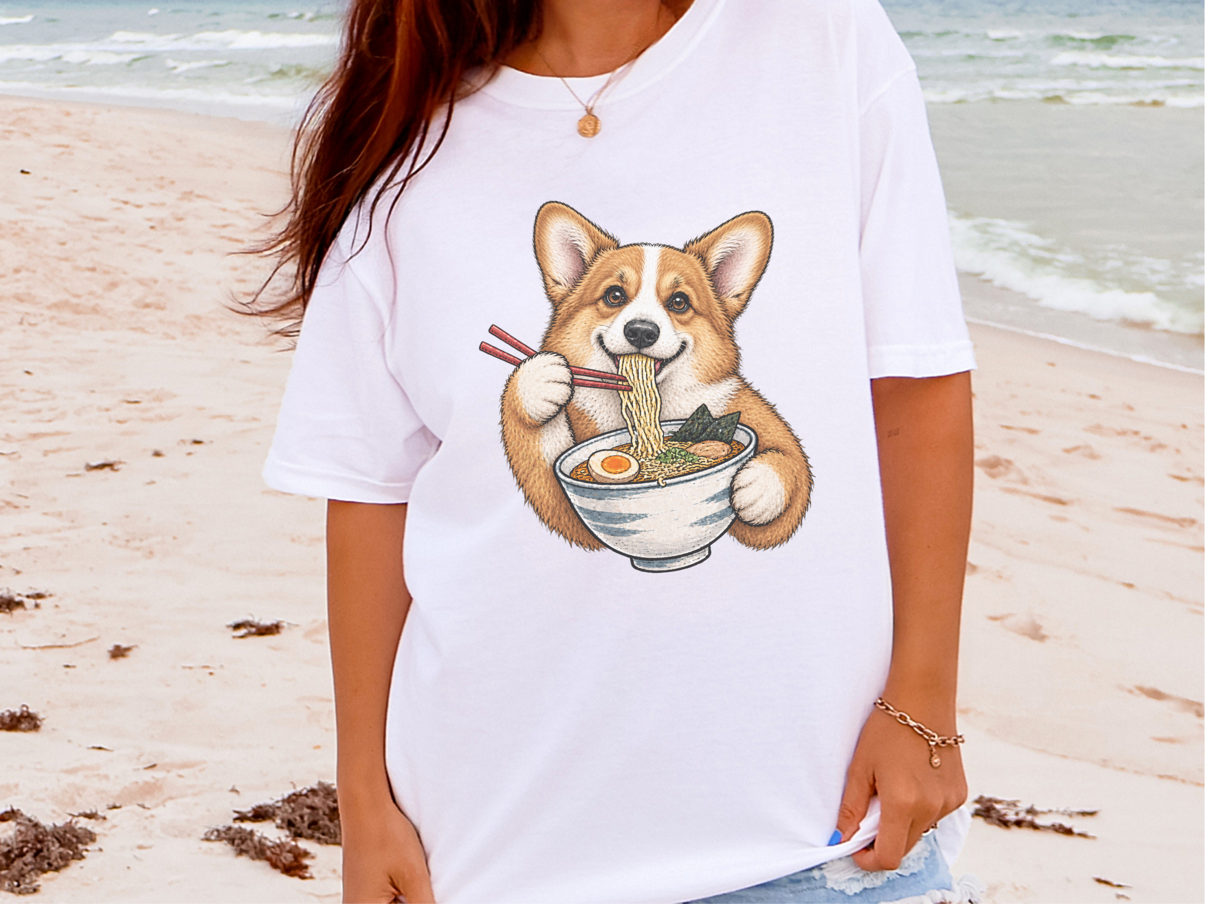 Corgi Eating Ramen Noodles doodle dog shirt - photo 1