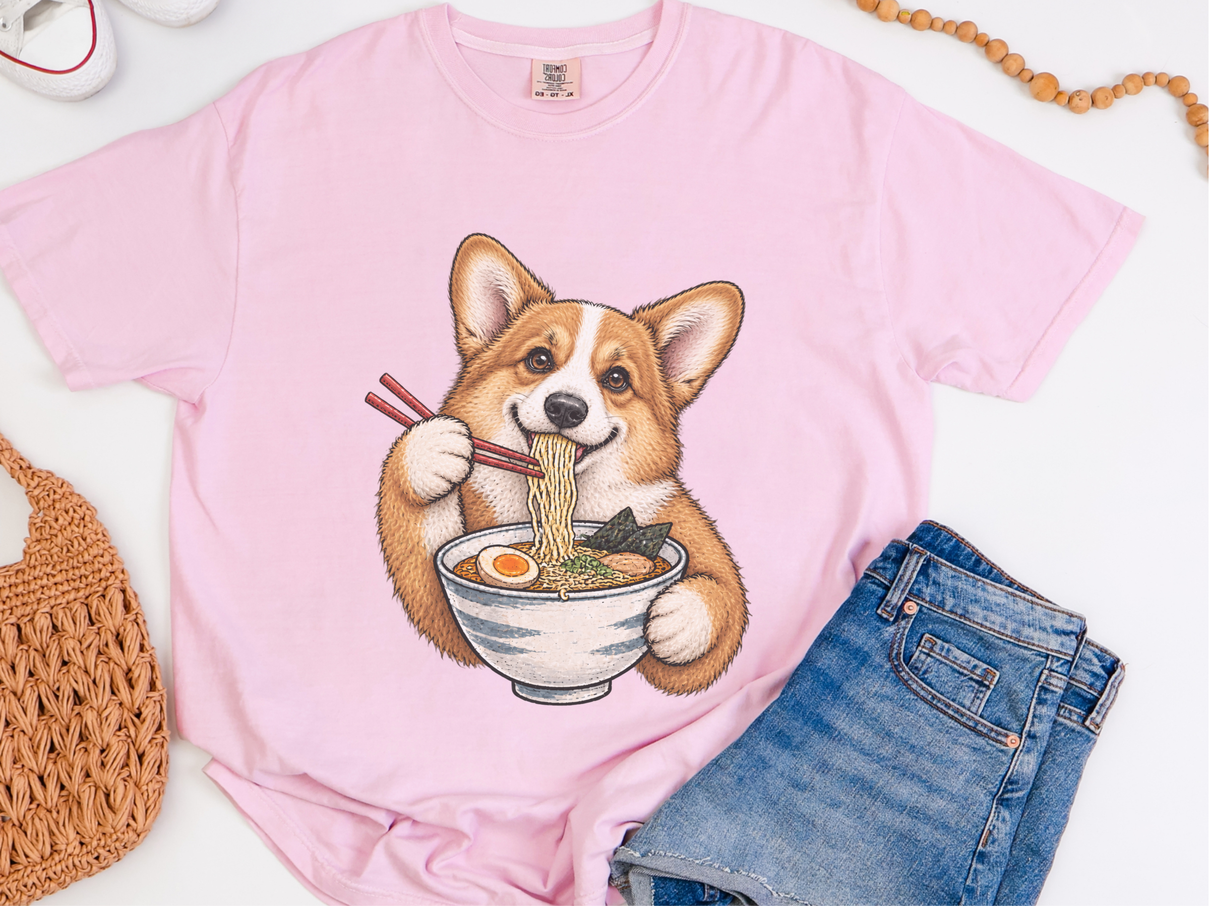 Corgi Eating Ramen Noodles doodle dog shirt - photo 5
