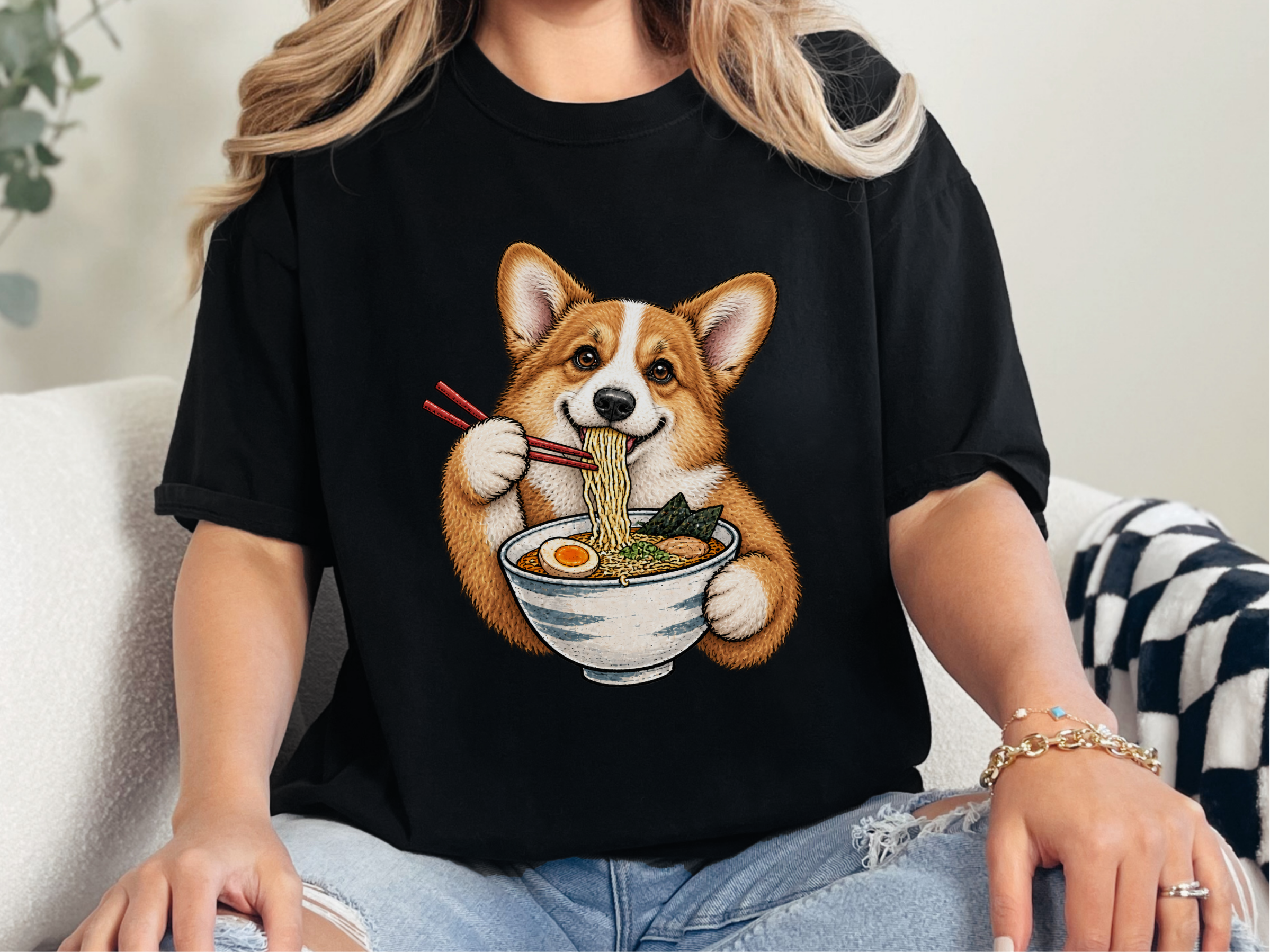 Corgi Eating Ramen Noodles doodle dog shirt - photo 2
